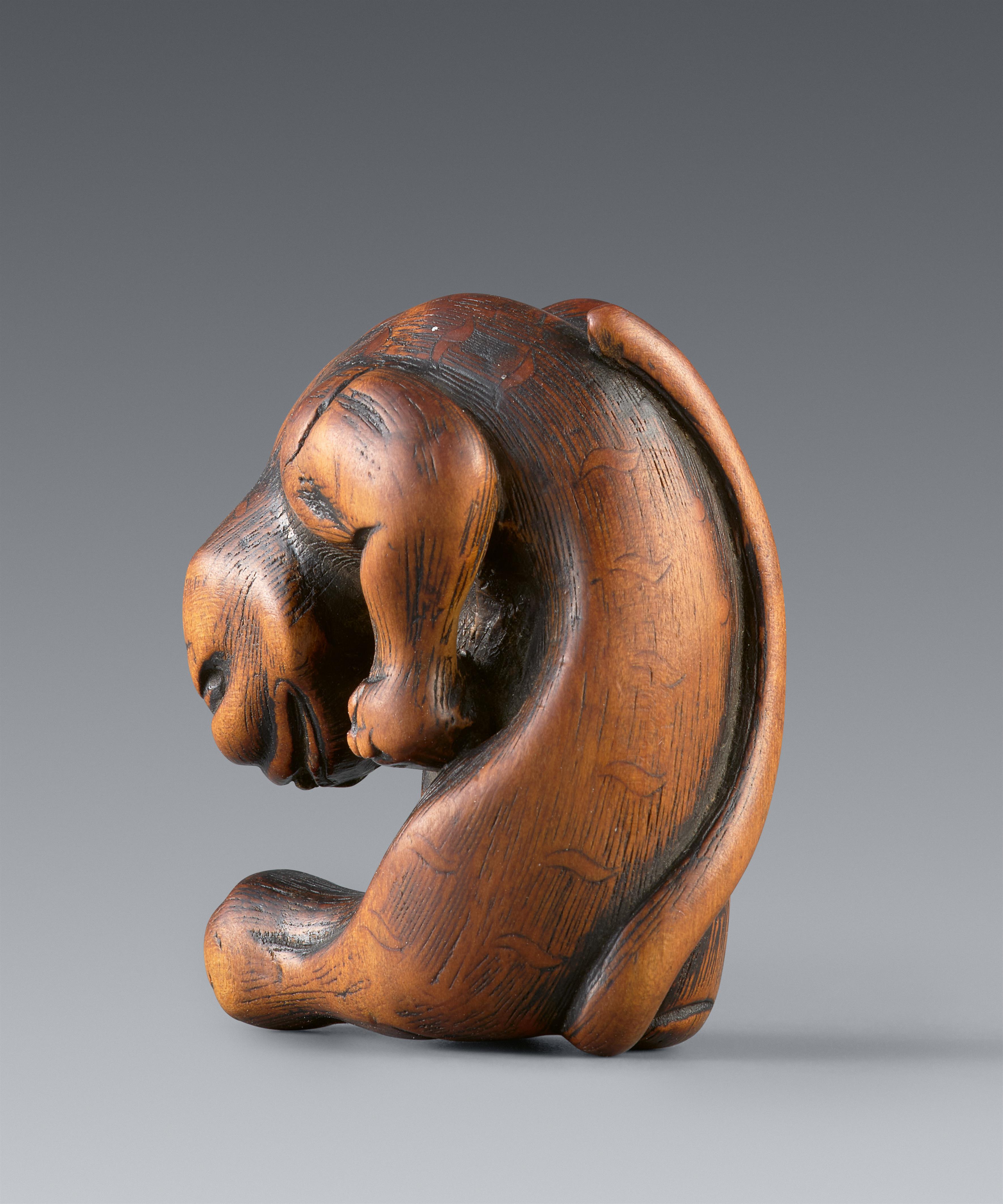 A unusual Kyoto boxwood netsuke of a tiger. Late 18th century - image-2