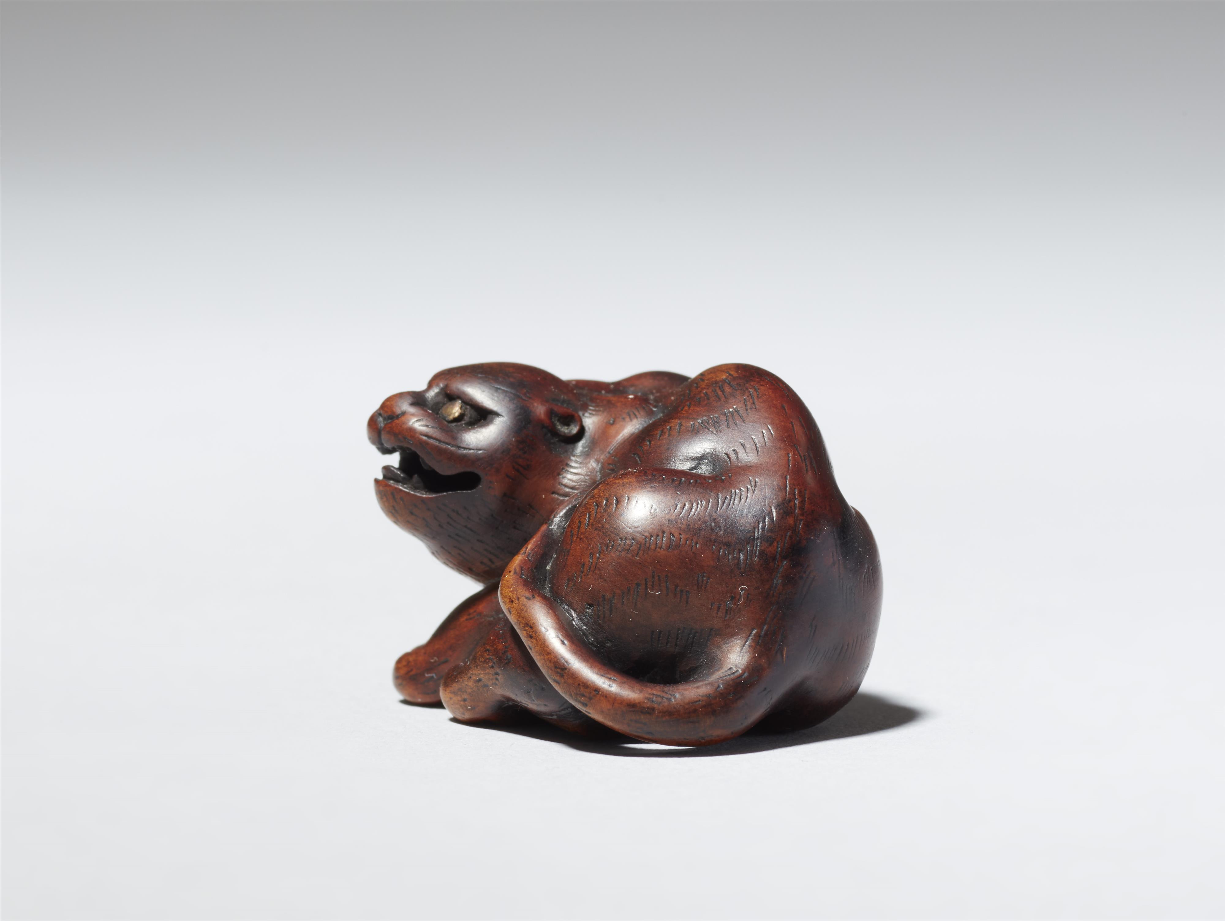 A wood netsuke of a crouching tiger. 19th century - image-4