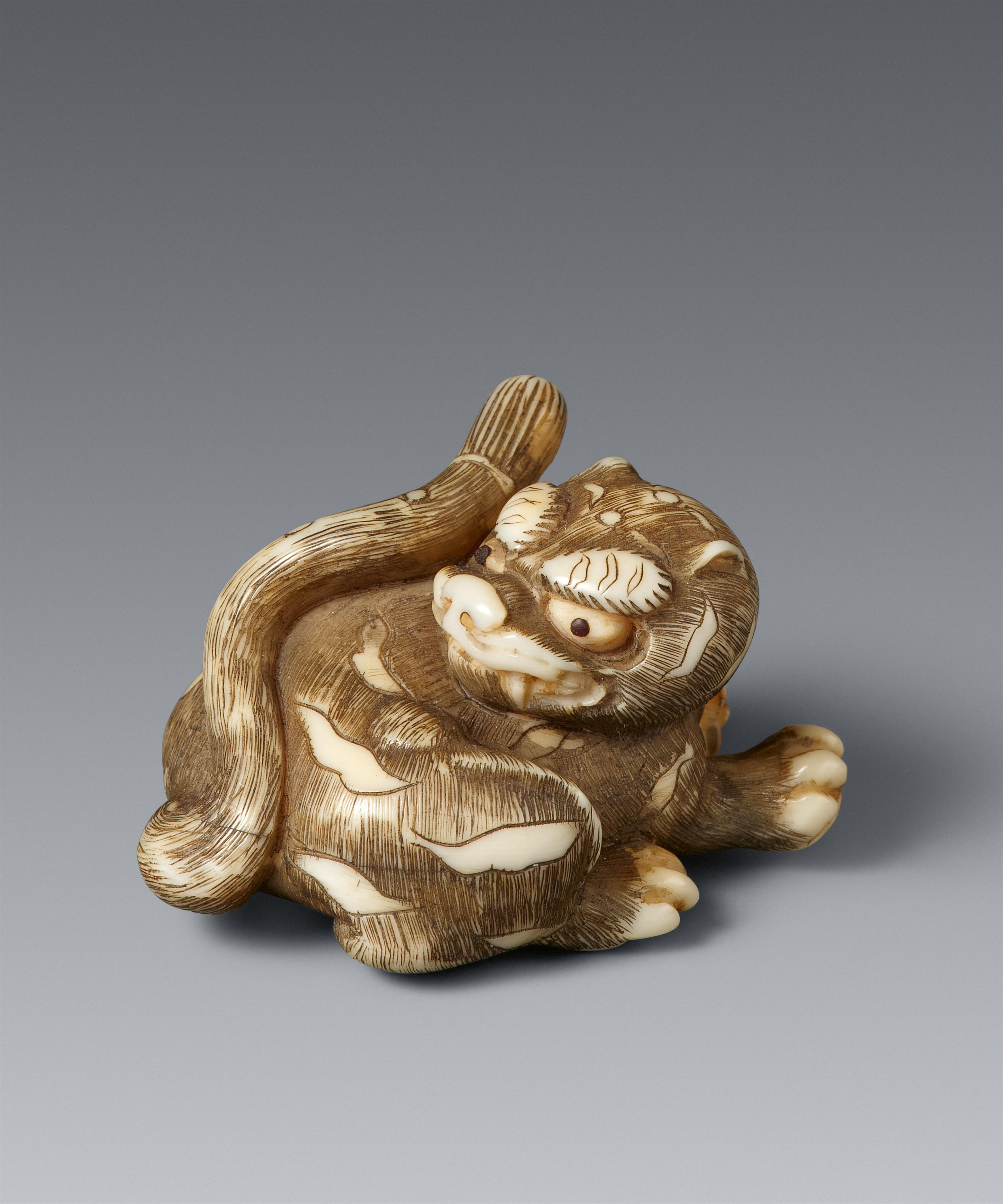 Netsuke eines kleinen Tigers. Elfenbein. Kyoto. 1. Hälfte 19. Jh. - image-1