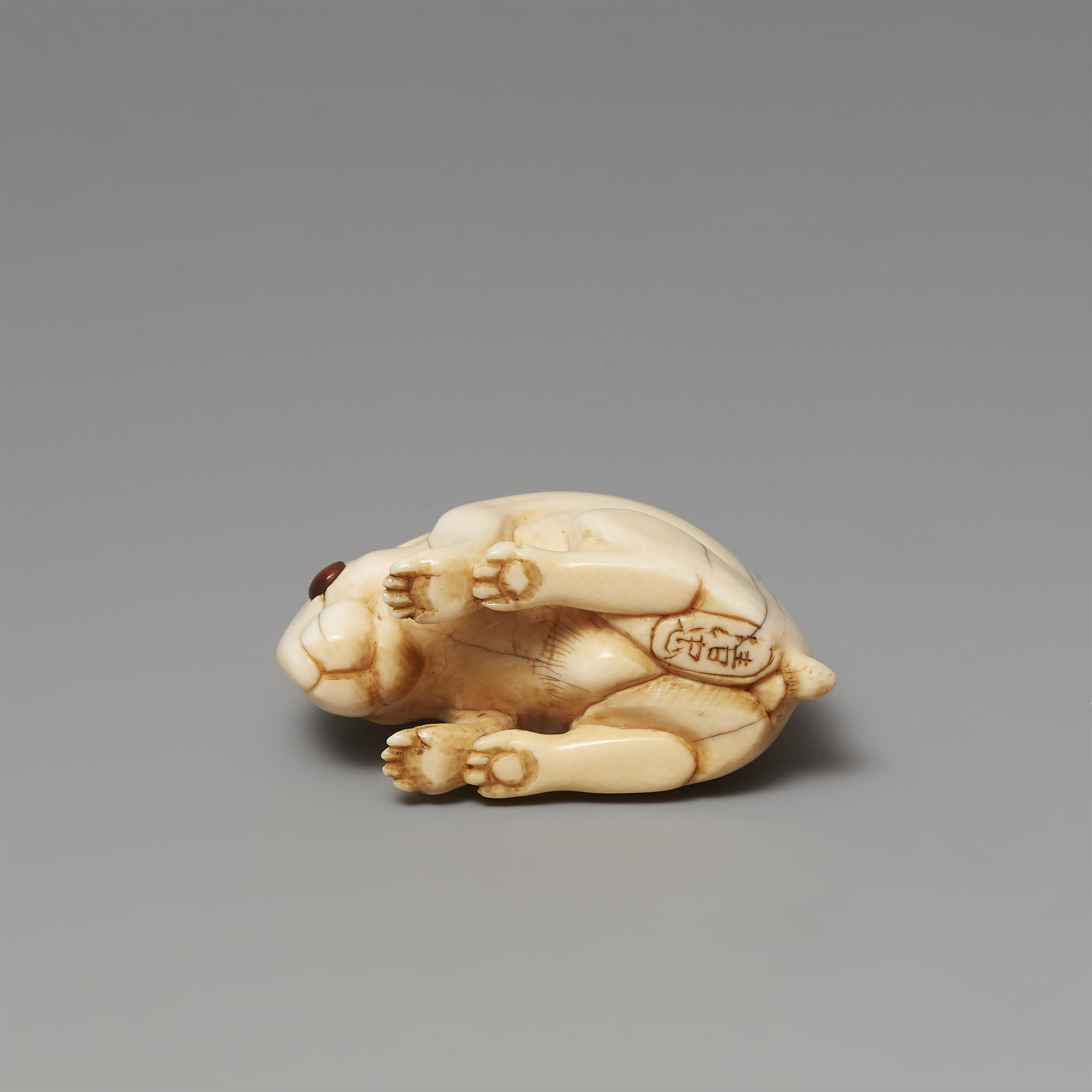 A large Kyoto ivory netsuke of a hare by Kiyotada. Early 19th century - image-6