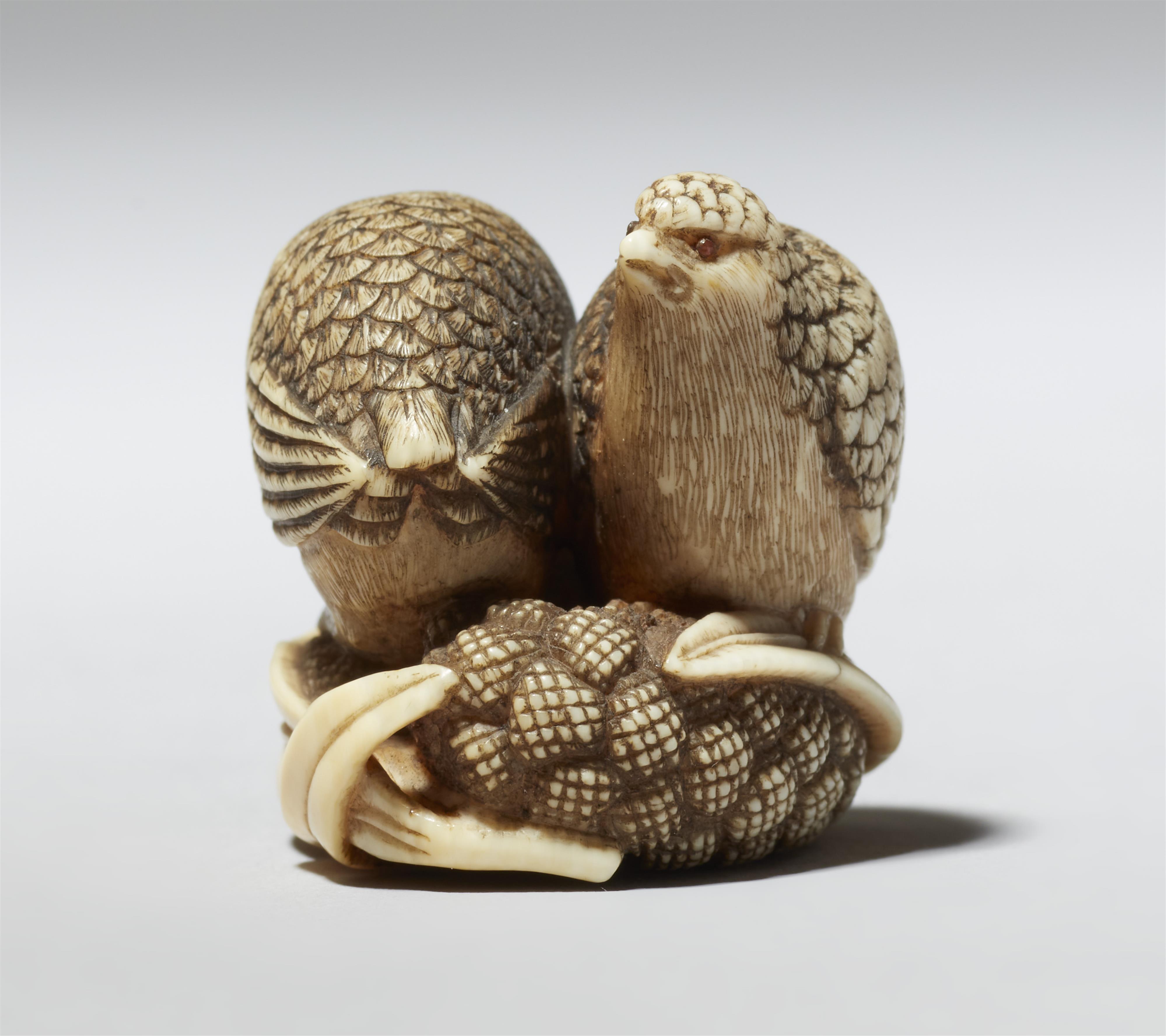 Netsuke zweier Wachteln auf Hirse. Elfenbein. Kyoto. Frühes 19. Jh. - image-3