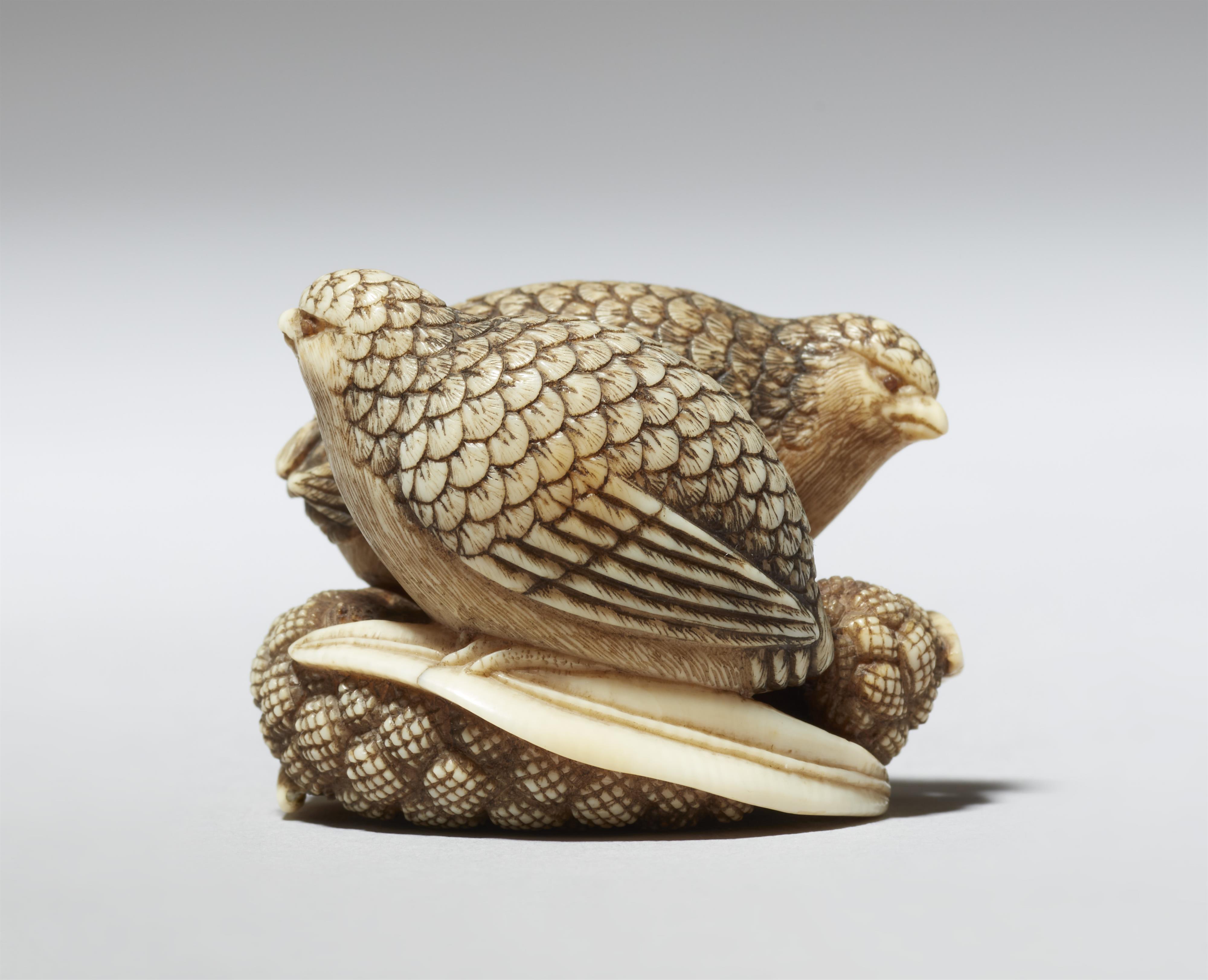 Netsuke zweier Wachteln auf Hirse. Elfenbein. Kyoto. Frühes 19. Jh. - image-4