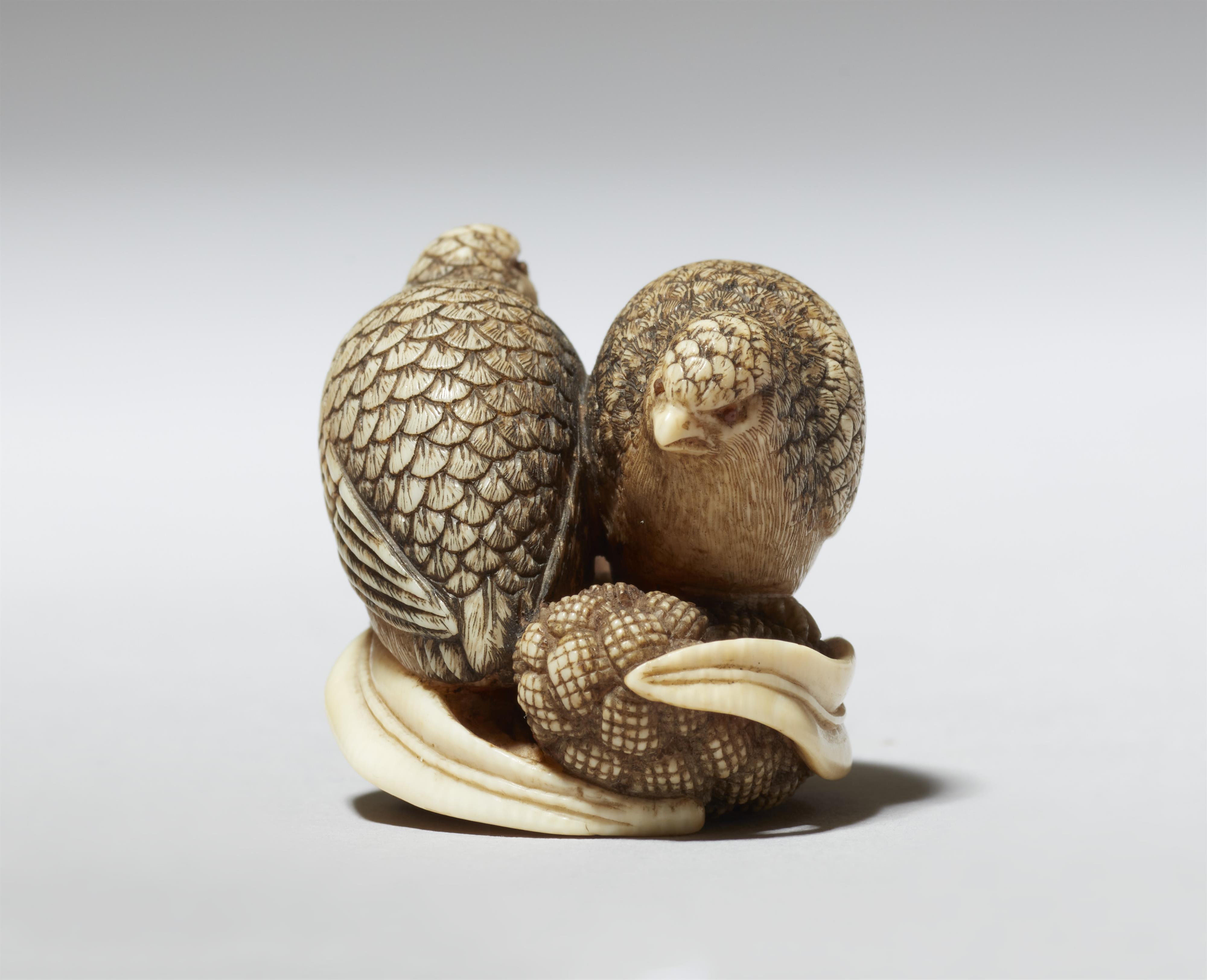 Netsuke zweier Wachteln auf Hirse. Elfenbein. Kyoto. Frühes 19. Jh. - image-5