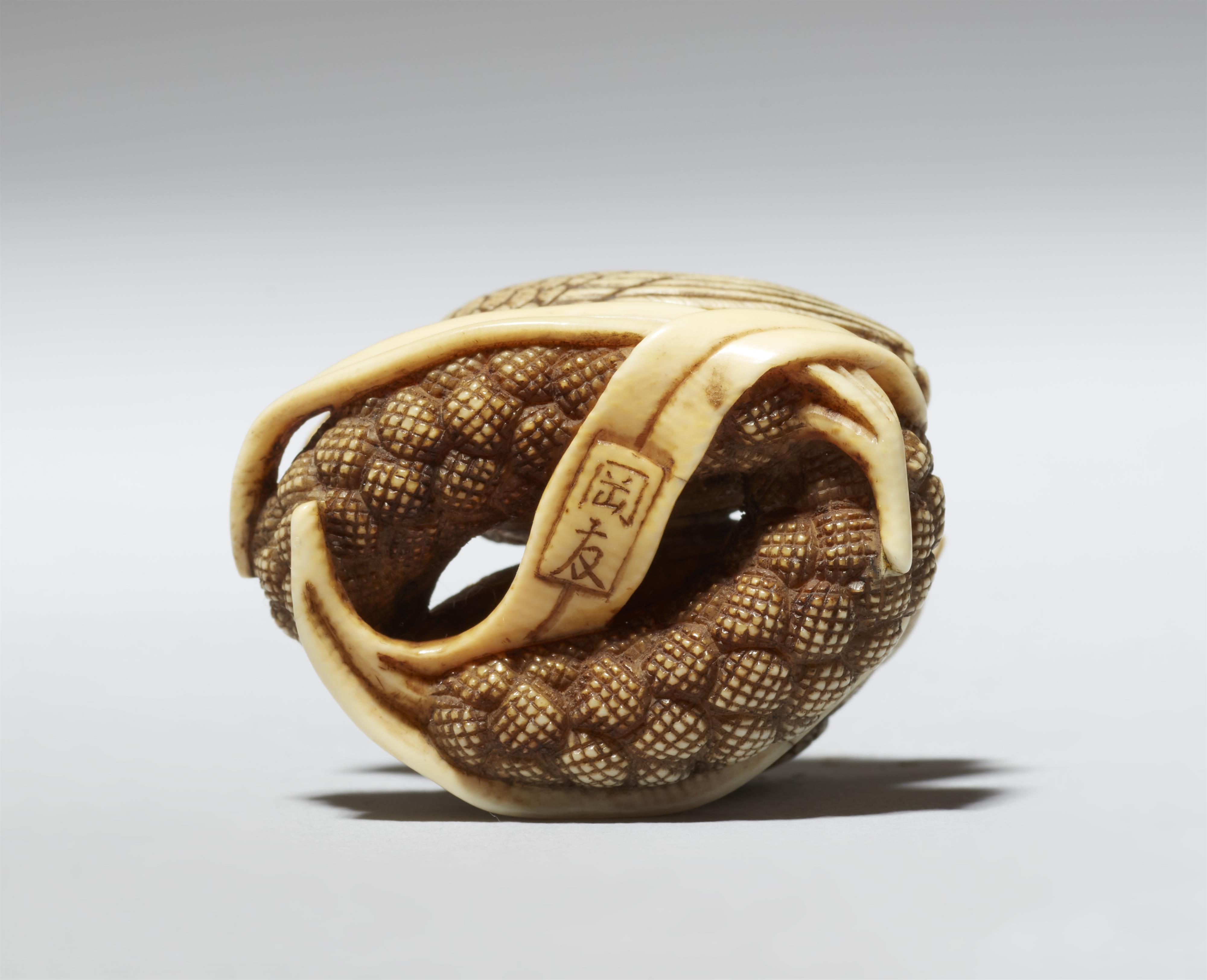 Netsuke zweier Wachteln auf Hirse. Elfenbein. Kyoto. Frühes 19. Jh. - image-6