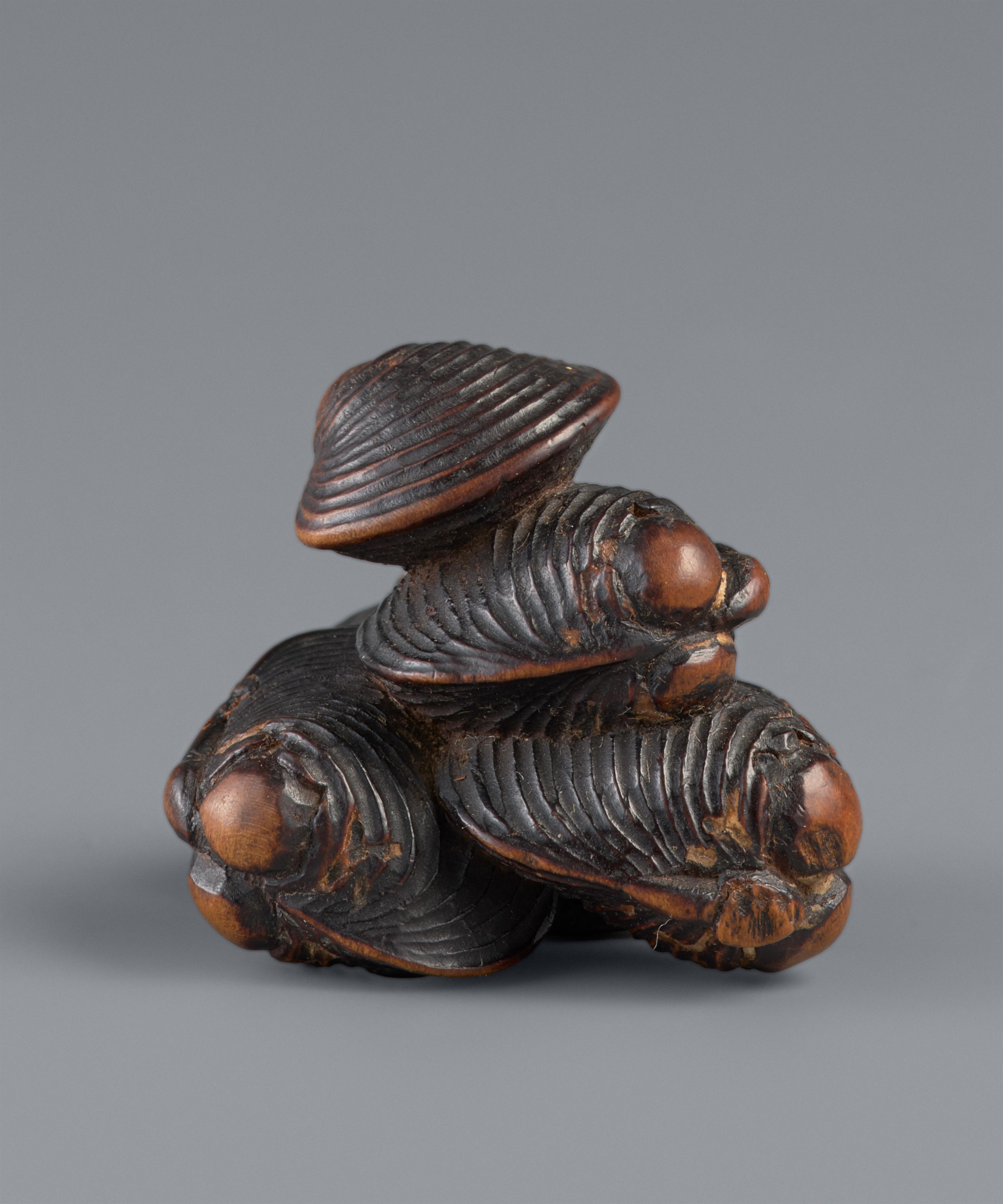 A boxwood netsuke of a group of shells by Sari. Early 19th century - image-2