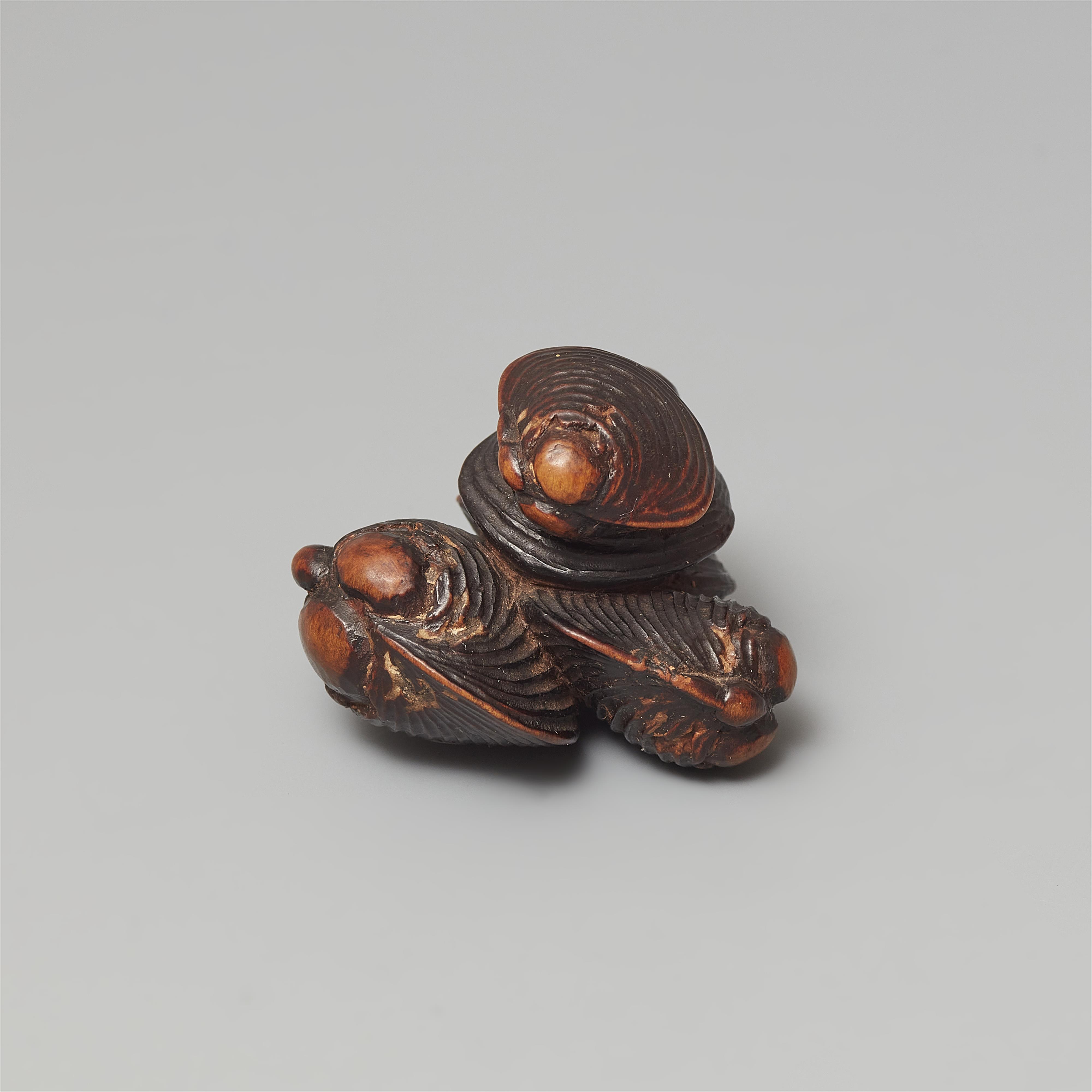 A boxwood netsuke of a group of shells by Sari. Early 19th century - image-6