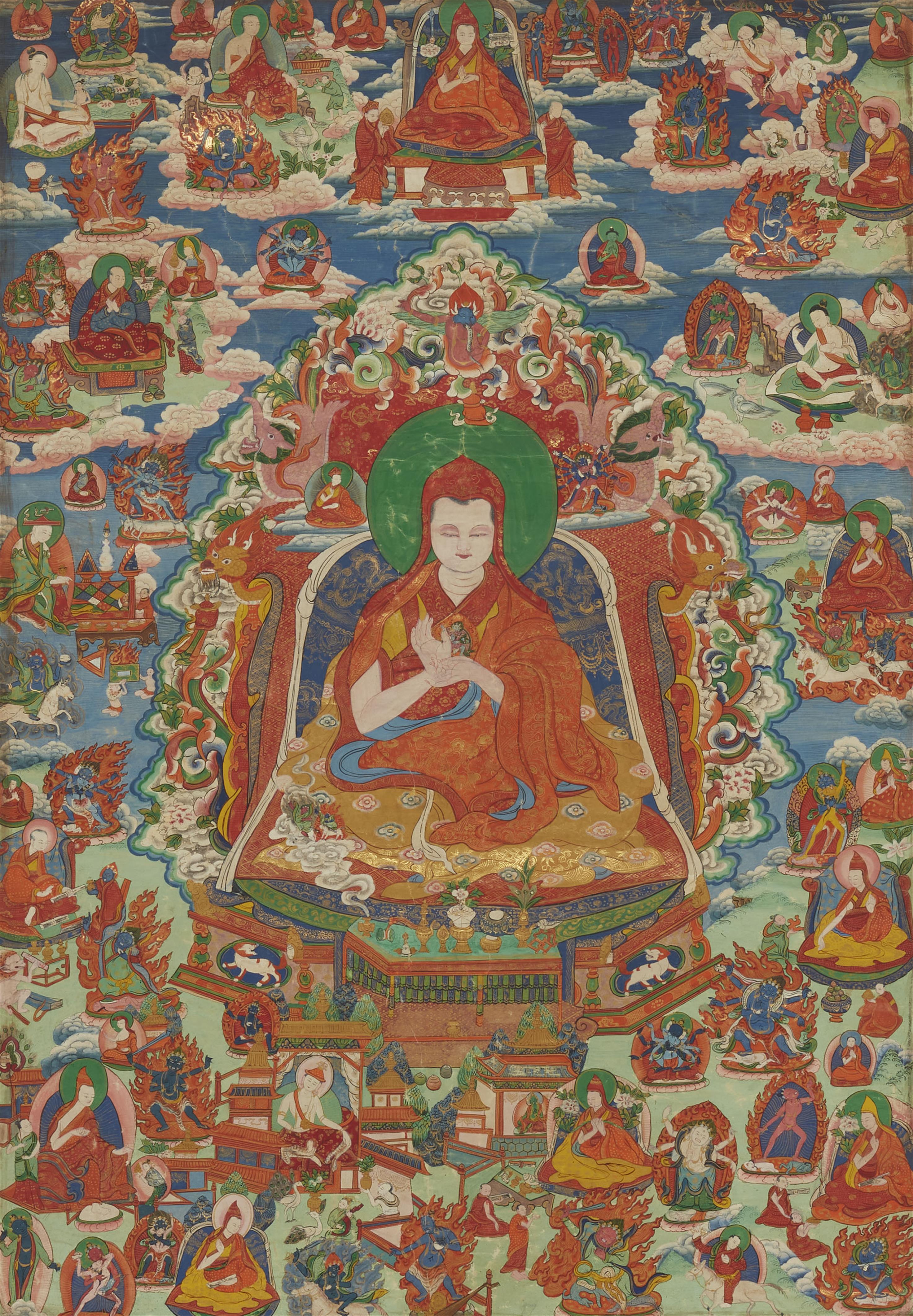 A thangka of a Gelug lama. Tibet. 19th century. - image-1