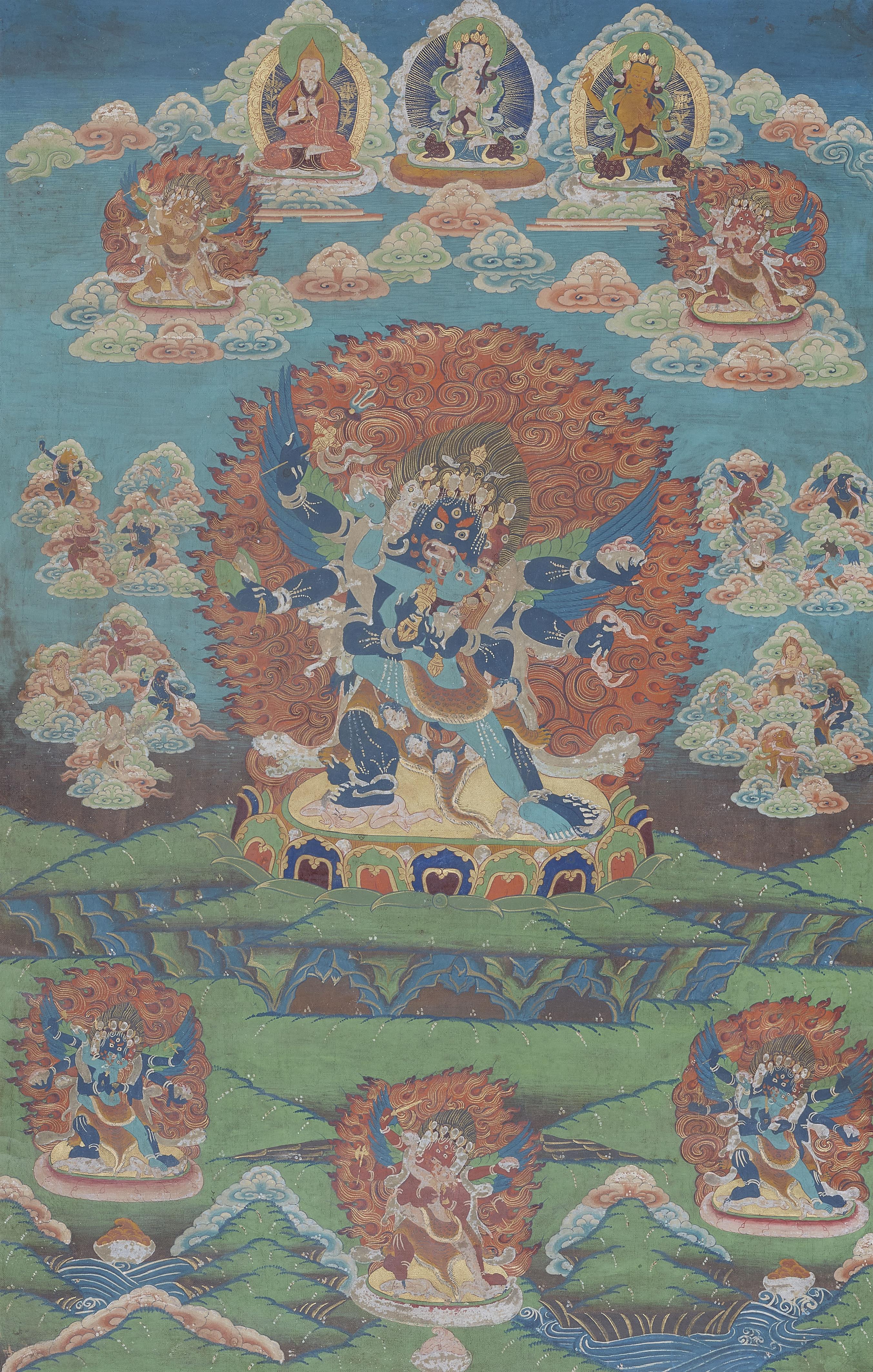 Thangka with Vajra-Heruka in yab-yum. Tibet. 19th century - image-1