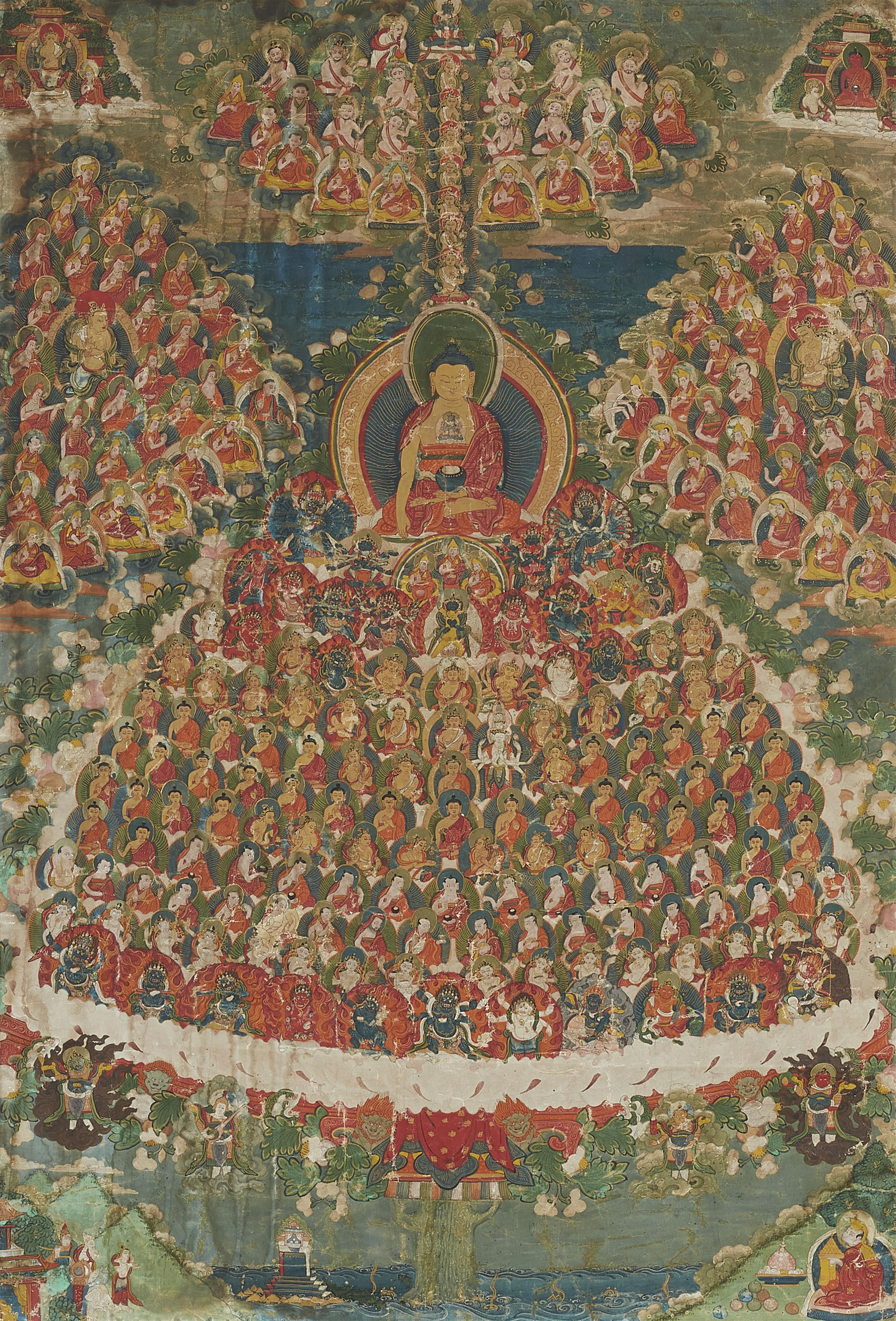 A thangka with the Refugee Tree of Gelug Tradition. Tibet. 19th century - image-1