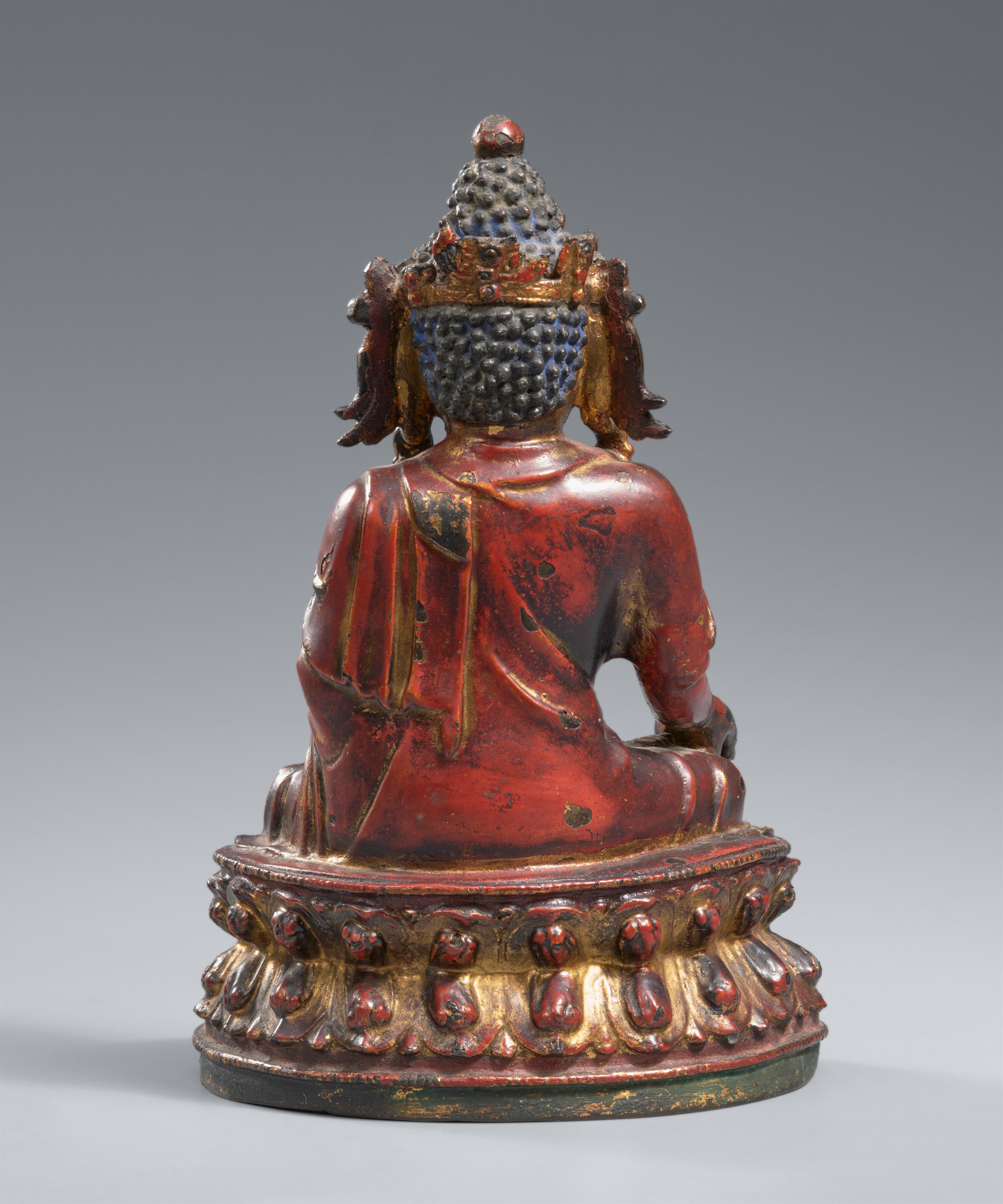 A gilt and lacquered bronze figure of Bhaisajyaguru, the Medicine Buddha. In the style of the late Ming dynasty - image-2