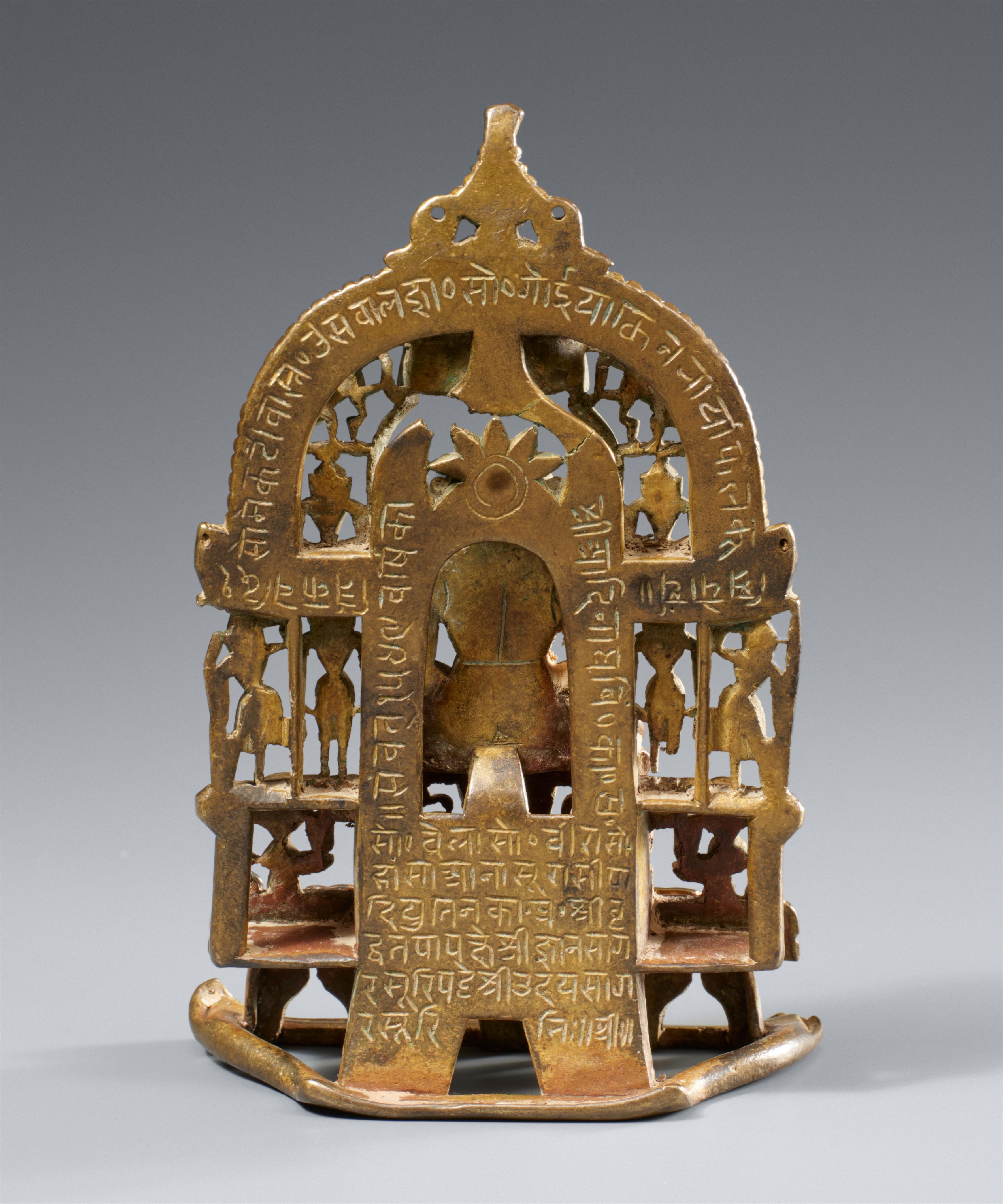 A Gujarati/Rajasthani copper alloy Jain altar. Western India. Dated 1492 - image-2