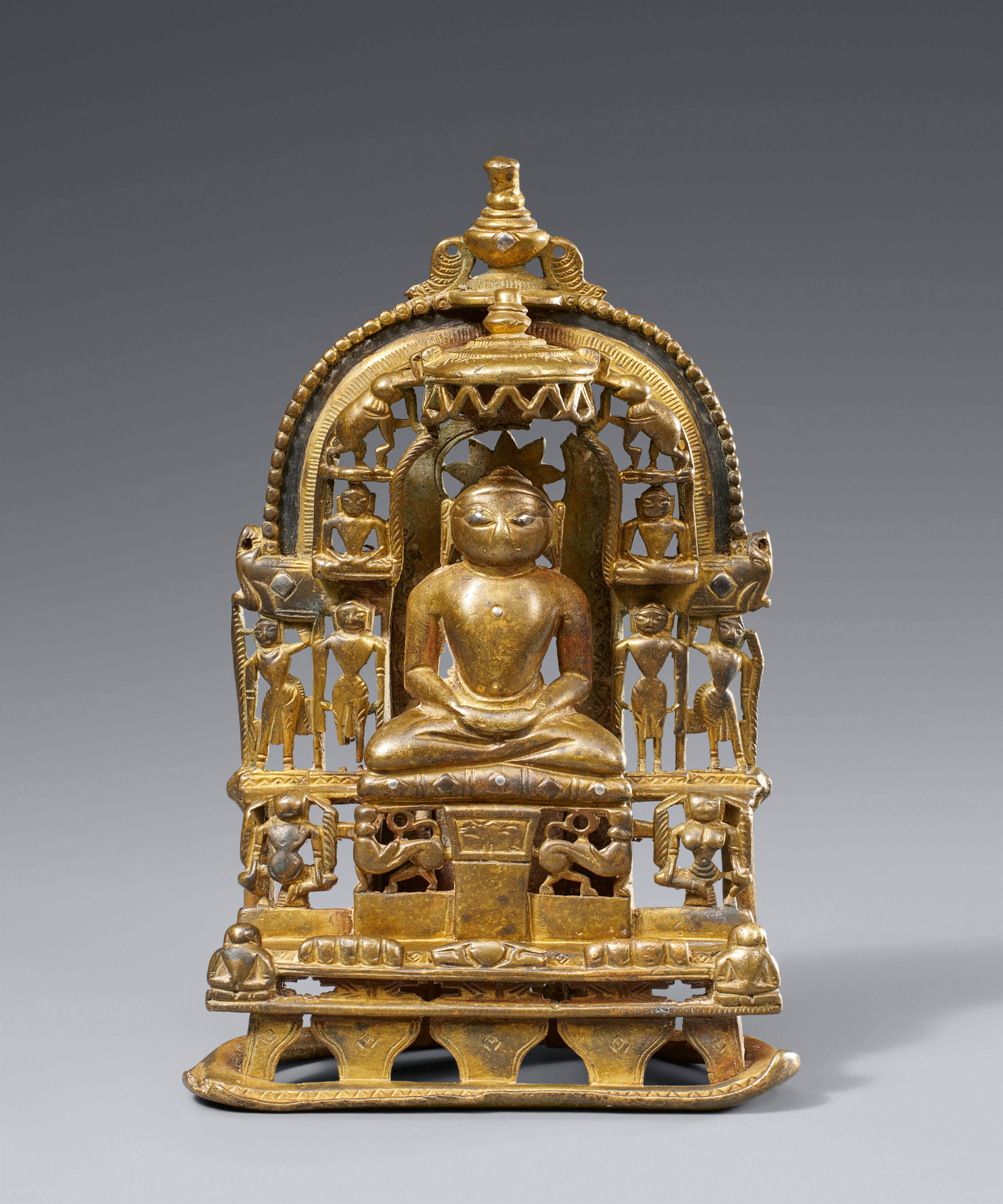 A Gujarati/Rajasthani copper alloy Jain altar. Western India. Dated 1492 - image-1