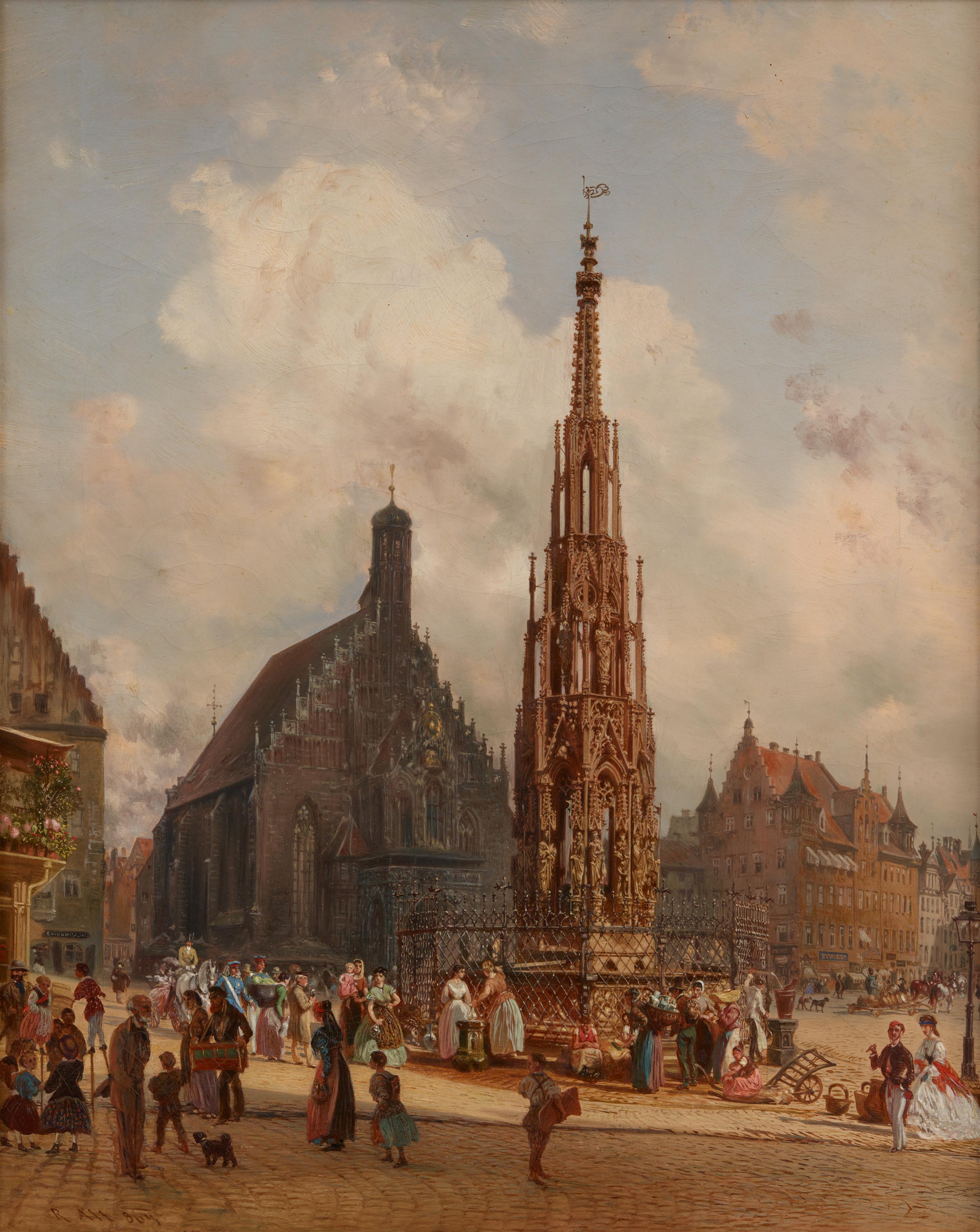 Rudolf von Alt - Ansicht von Nürnberg mit dem gotischen Brunnen und der Pfarrkirche St. Lorenz - image-1