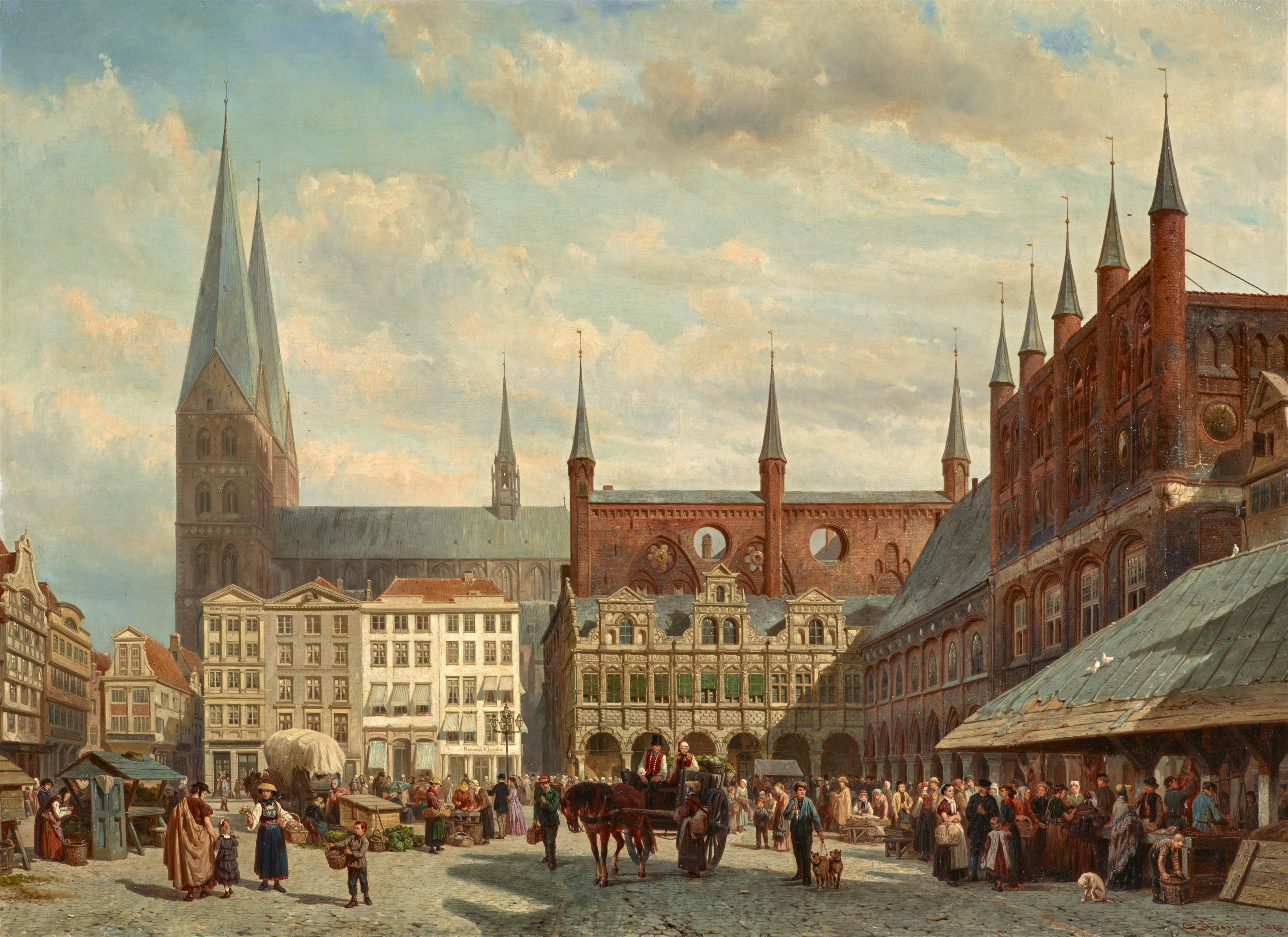 Cornelis Springer - View of Lübeck Market - image-1