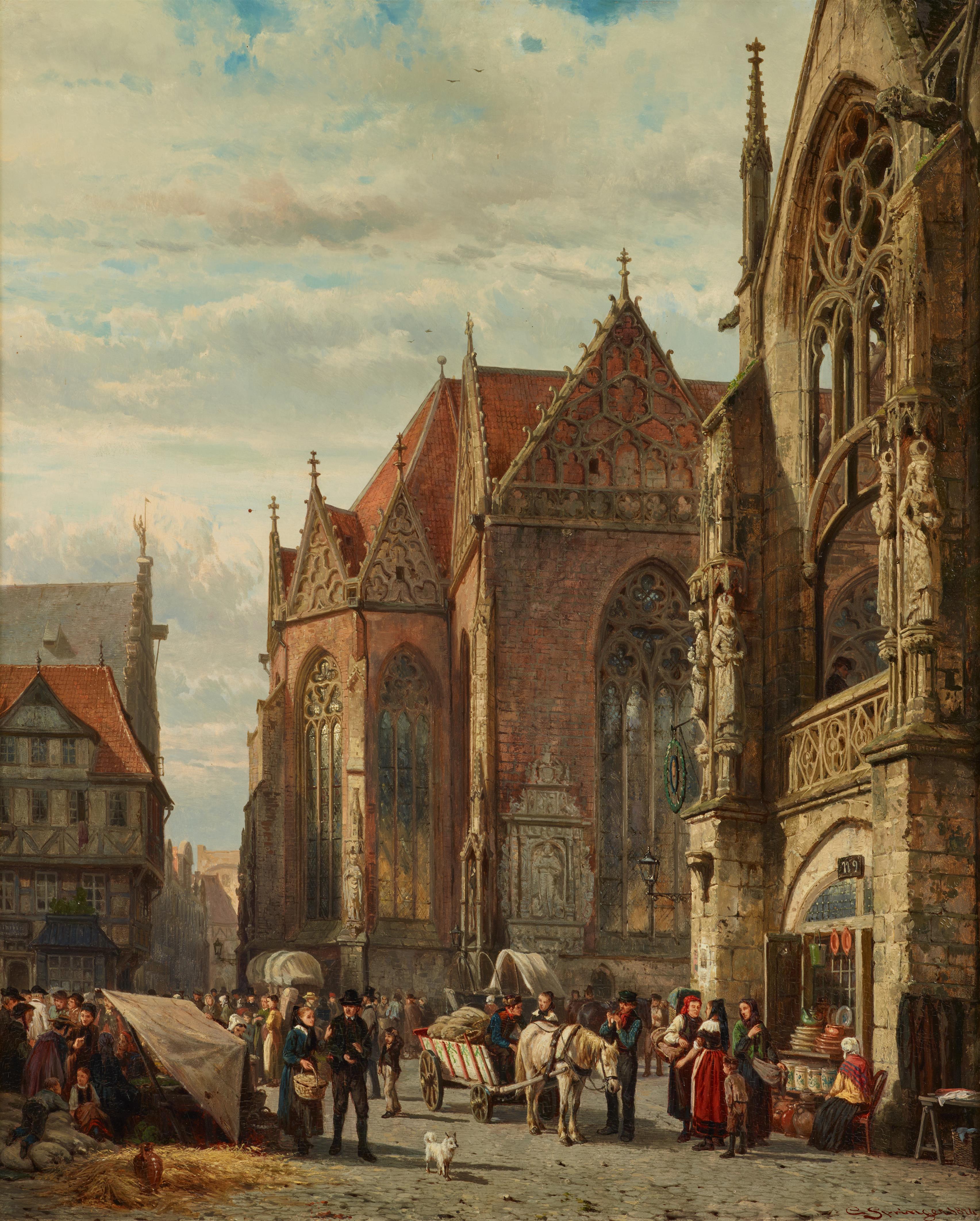 Cornelis Springer - Market Square by St. Martin's Church in Braunschweig - image-1