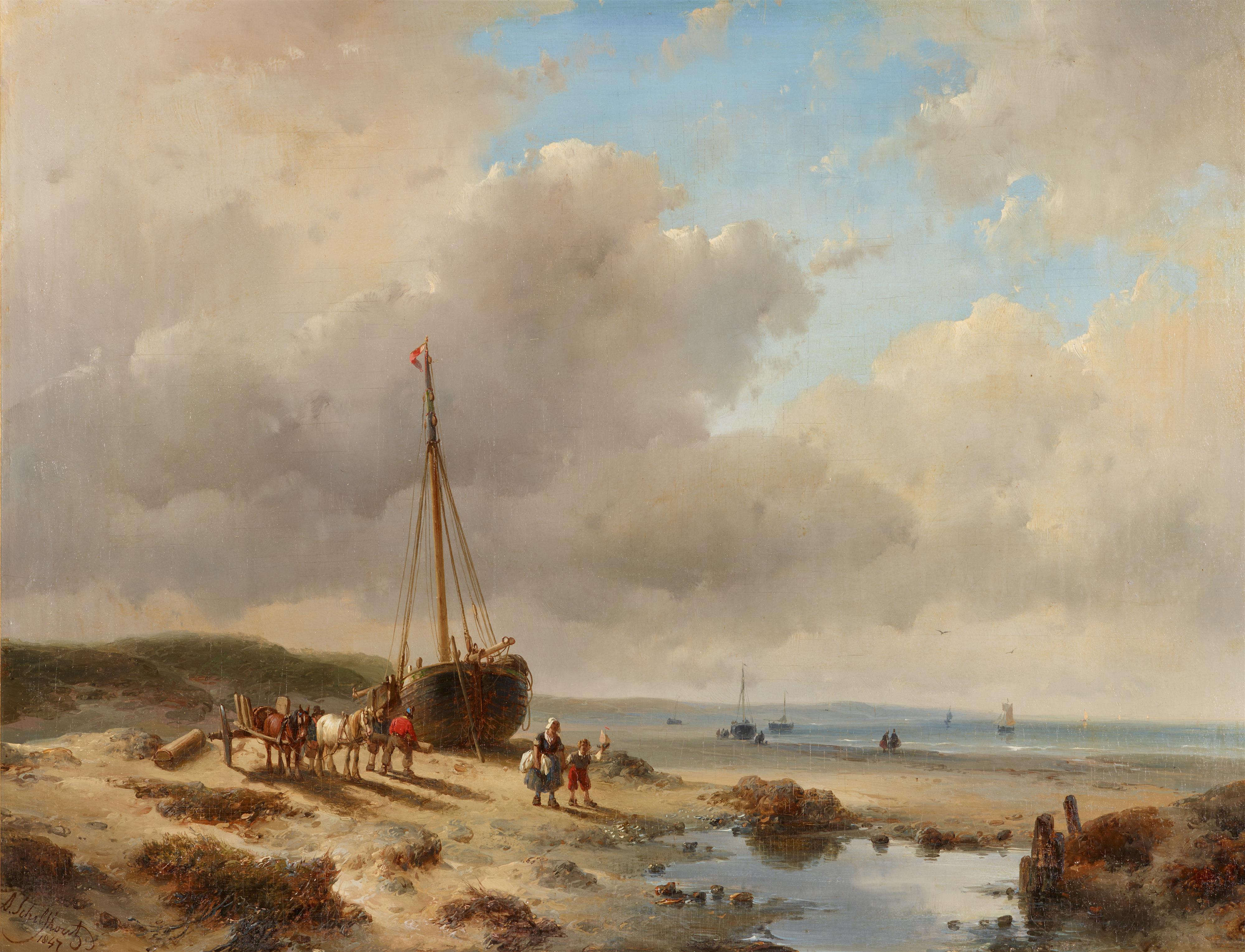 Andreas Schelfhout - Fischerboote am Strand - image-1