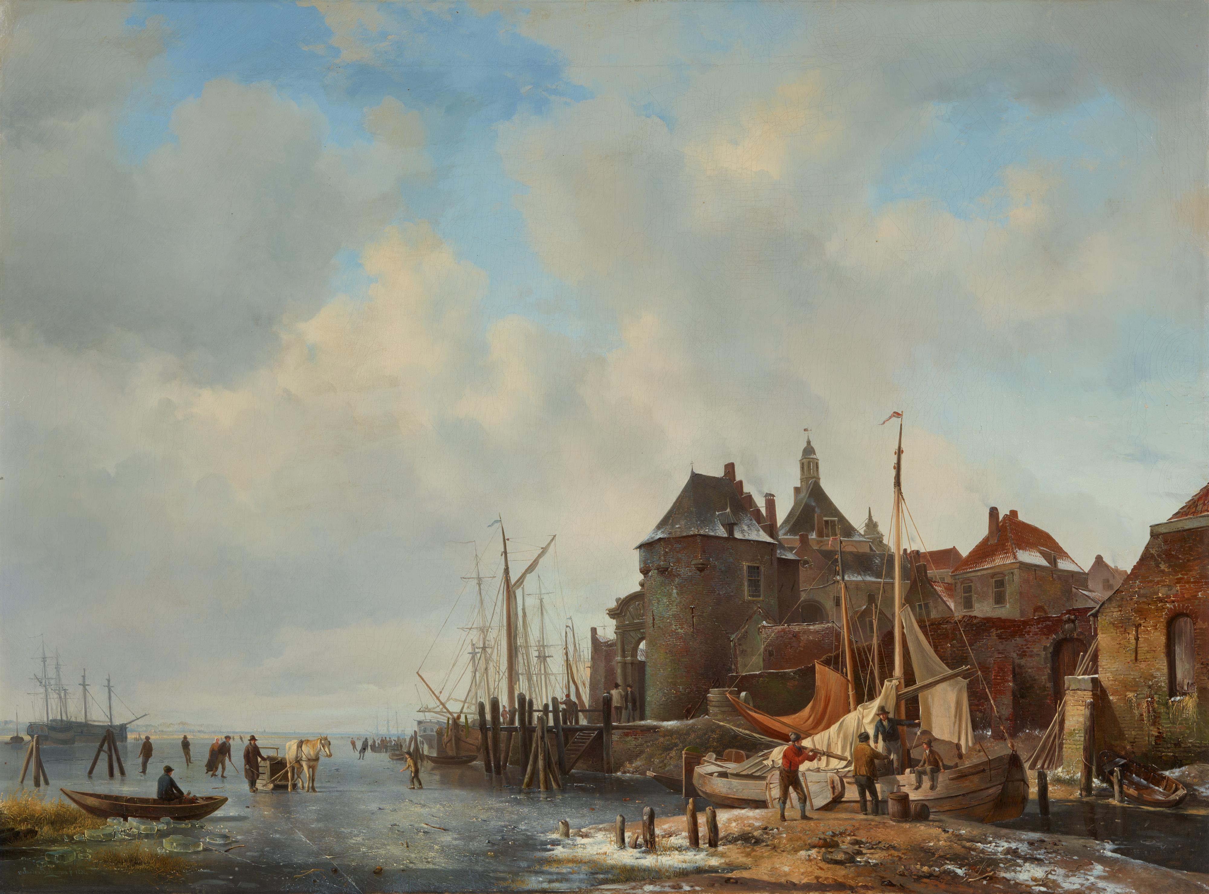 Hendrikus van de Sande Bakhuyzen - View of Dordrecht Harbour in Winter - image-1