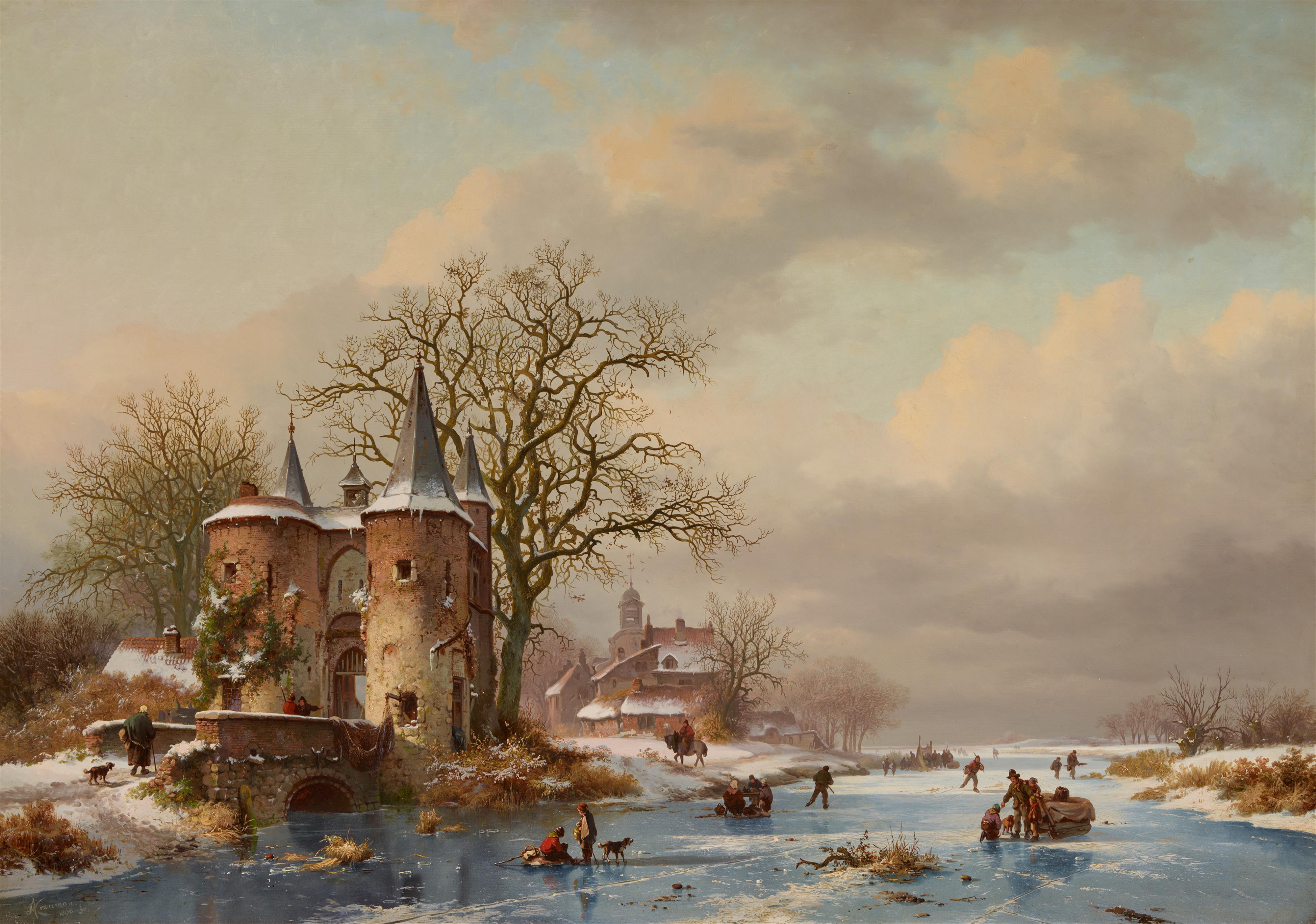 Frederik Marinus Kruseman - Winter Landscape with a Frozen Canal - image-1