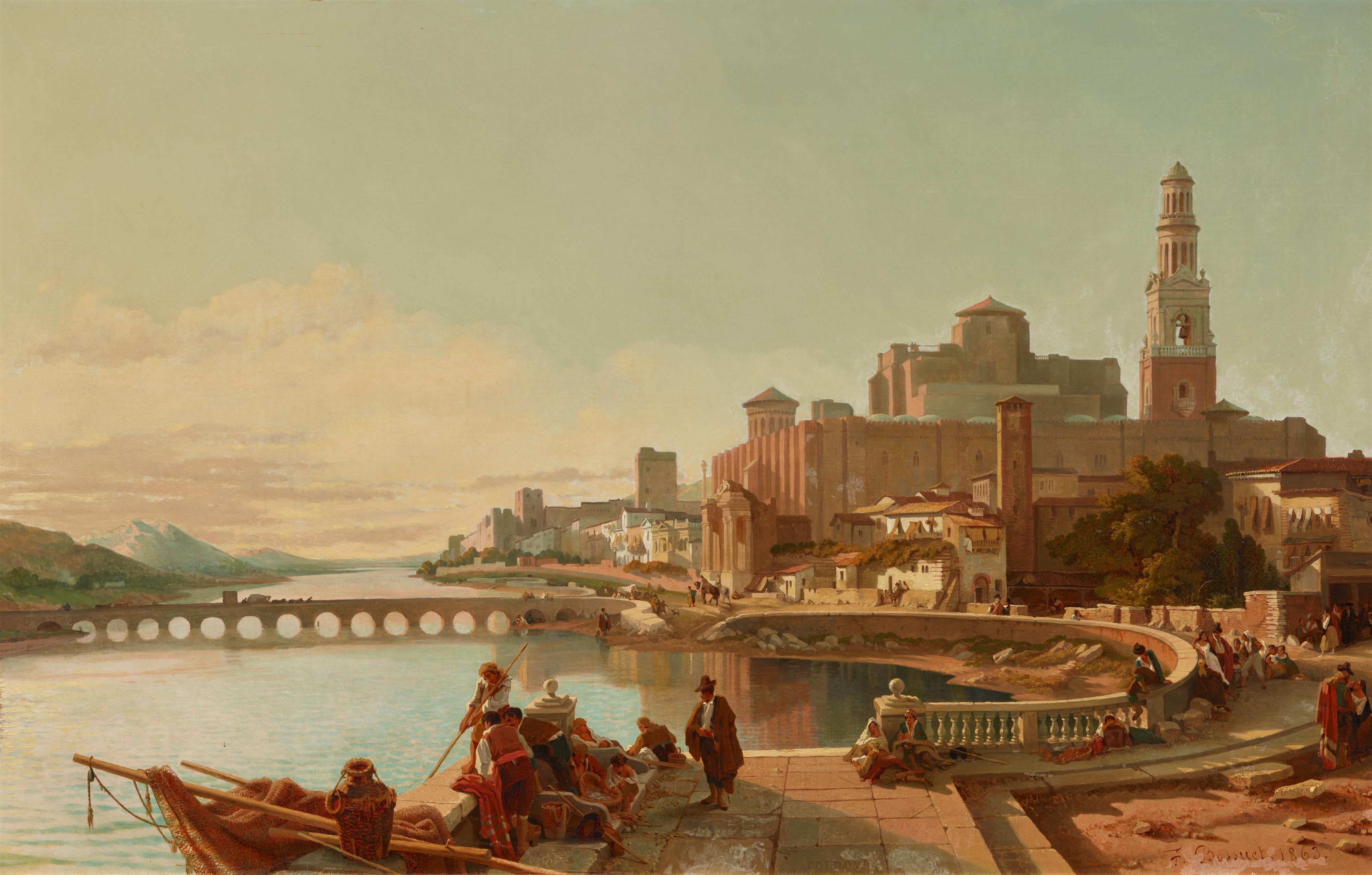 François-Antoine Bossuet - Fishermen and Figures on the Banks of the Guadalquivir with a View of the Roman Bridge and the Mosque of Cordoba - image-1