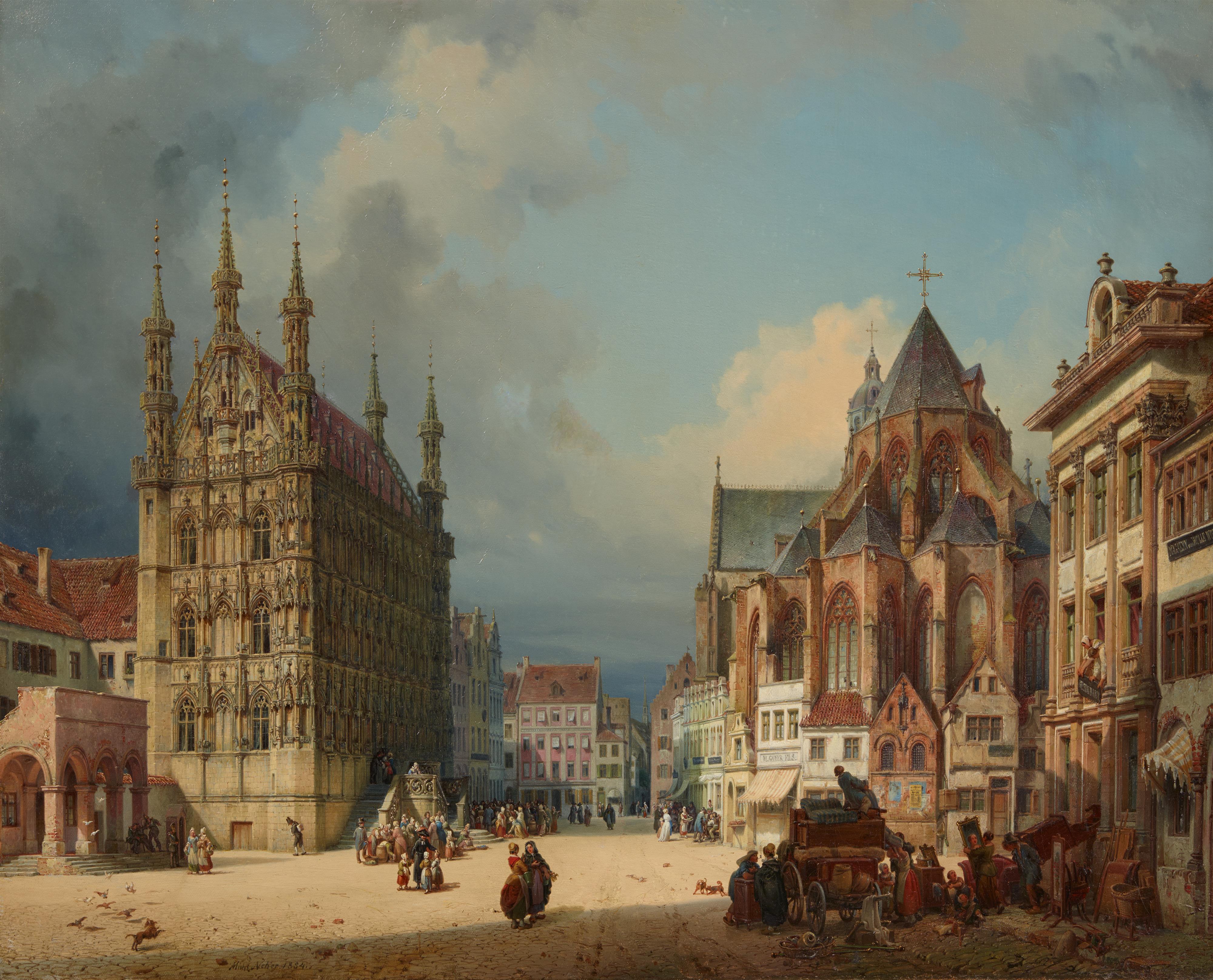 Michael Neher - The Marketplace, Town Hall and St. Peter's Church in Leuven - image-1