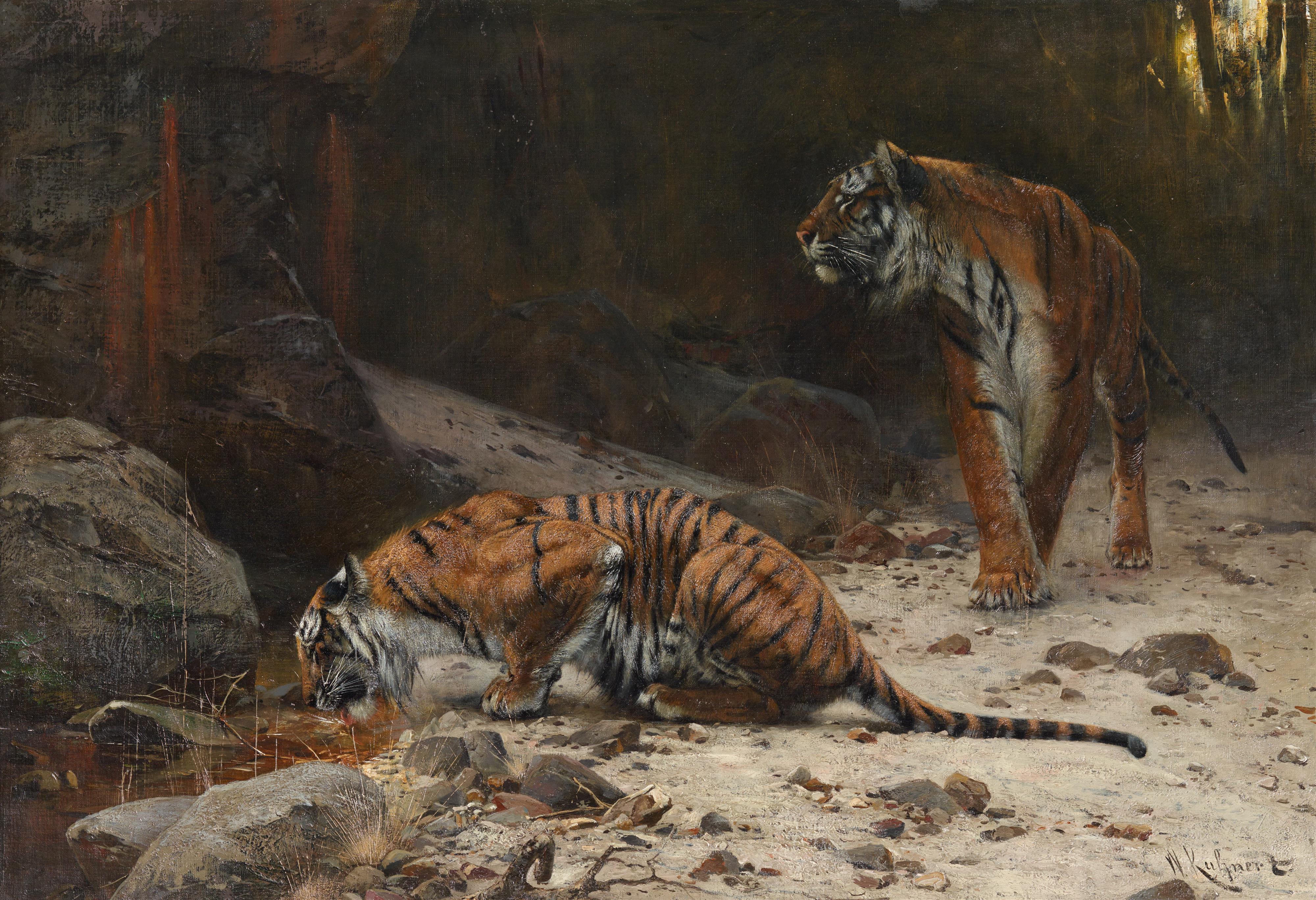 Wilhelm Kuhnert - Tiger at a Watering Hole - image-1