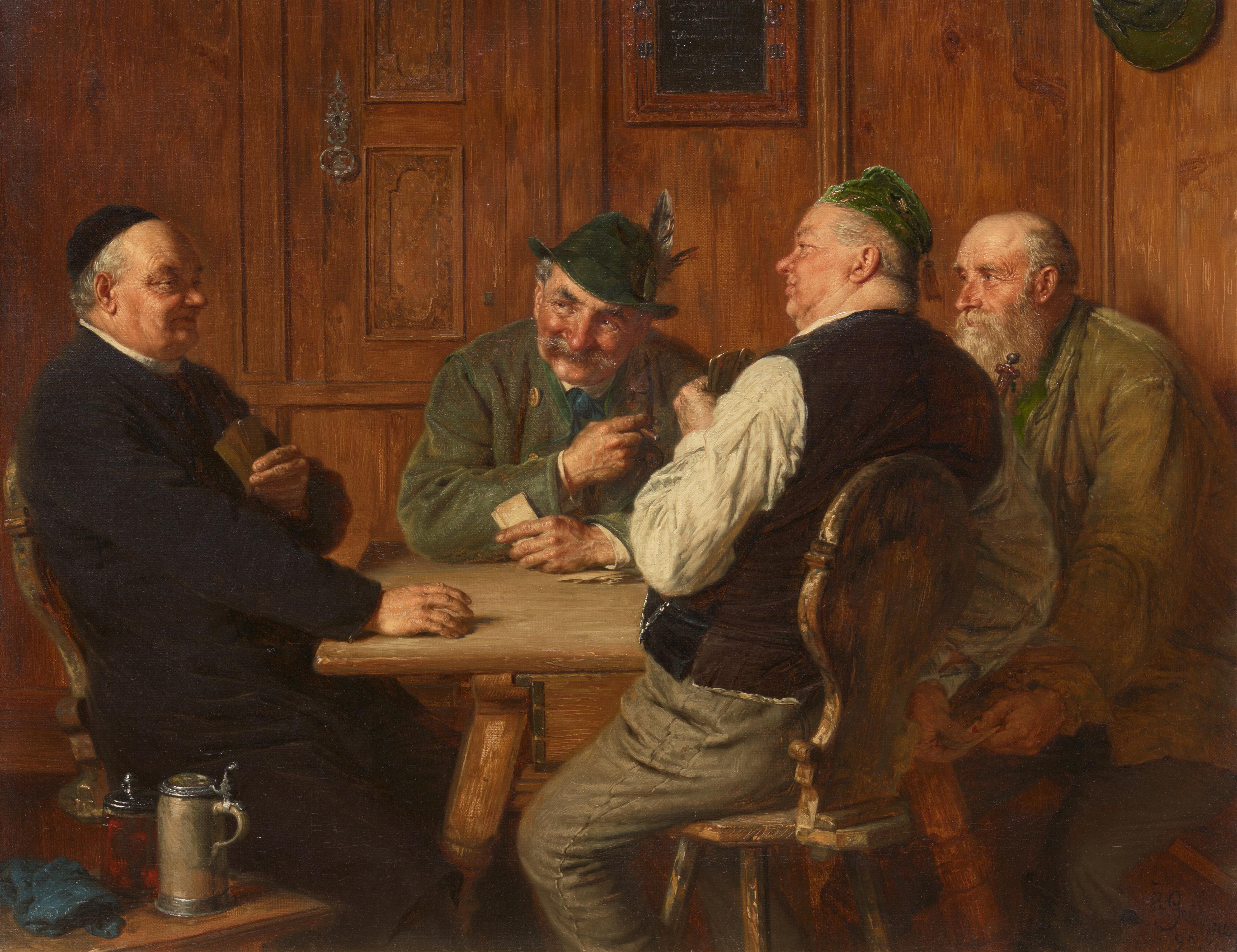 Eduard von Grützner - Cheating – Two Hunters and an Innkeeper trying to Cheat a complacent Village Priest at Cards - image-1