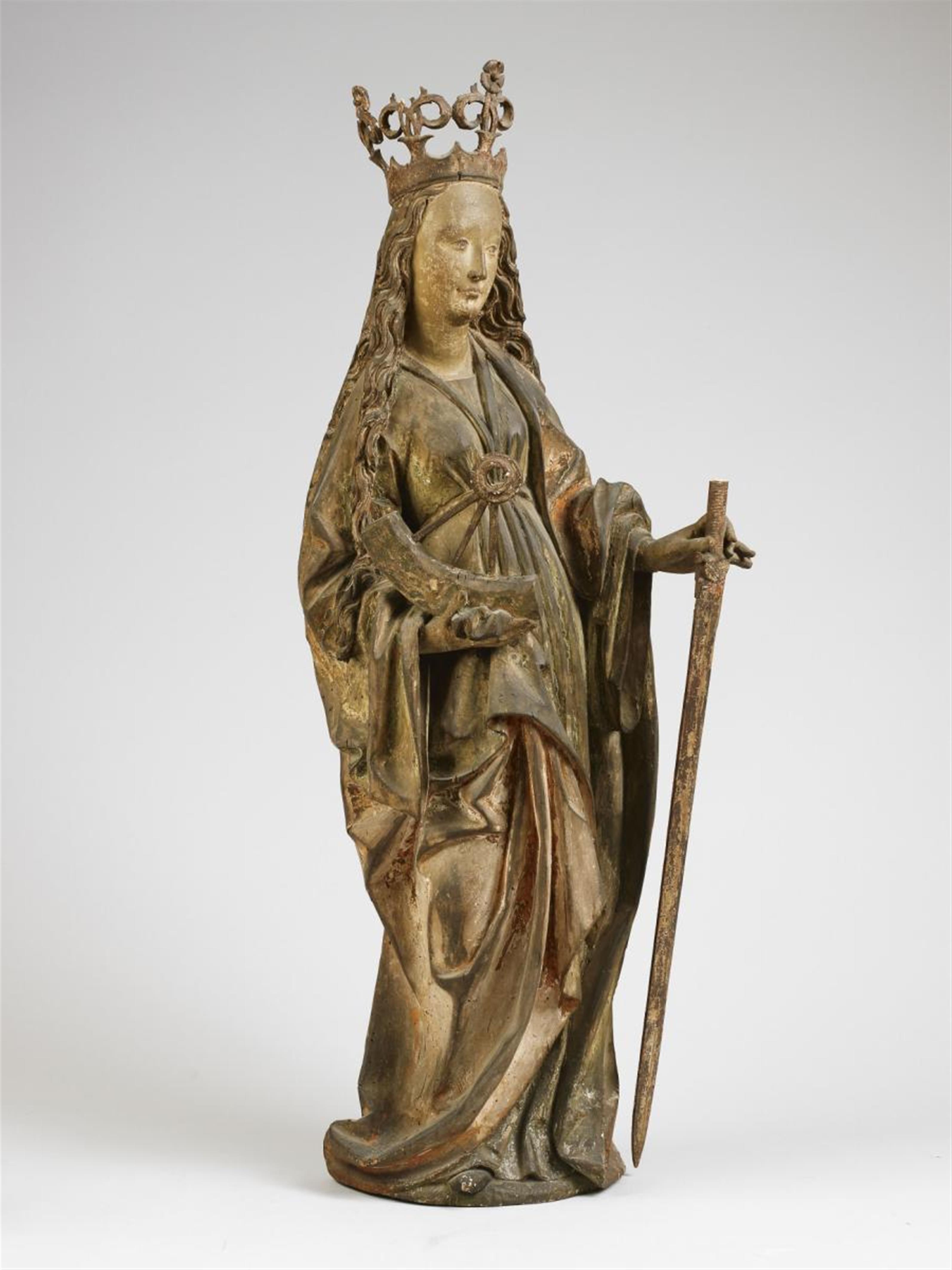 A high-relief wood figure of SAINT CATHERINE - image-1