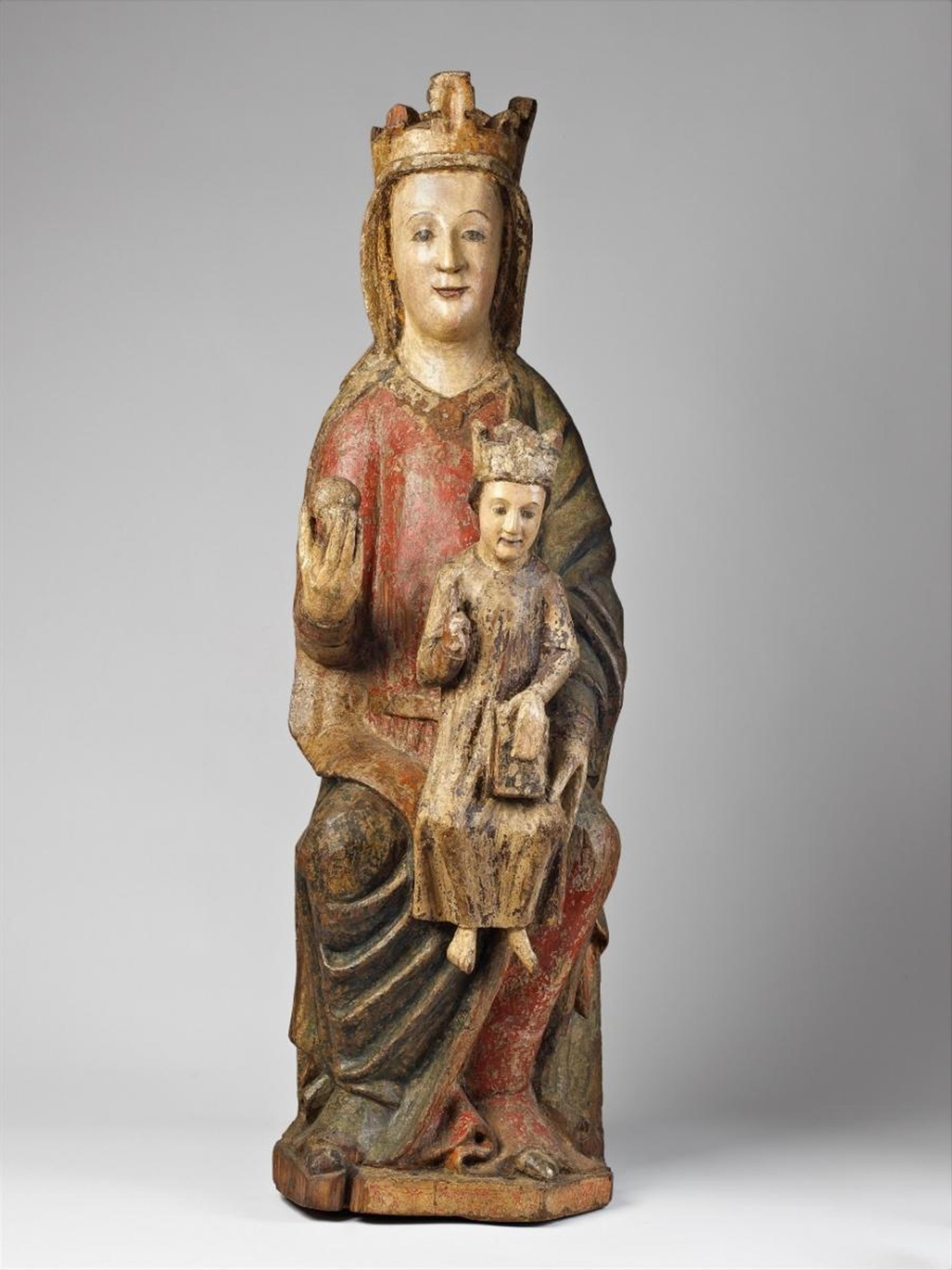 A high-relief pinewood figure of THE VIRGIN ENTHRONED - image-1