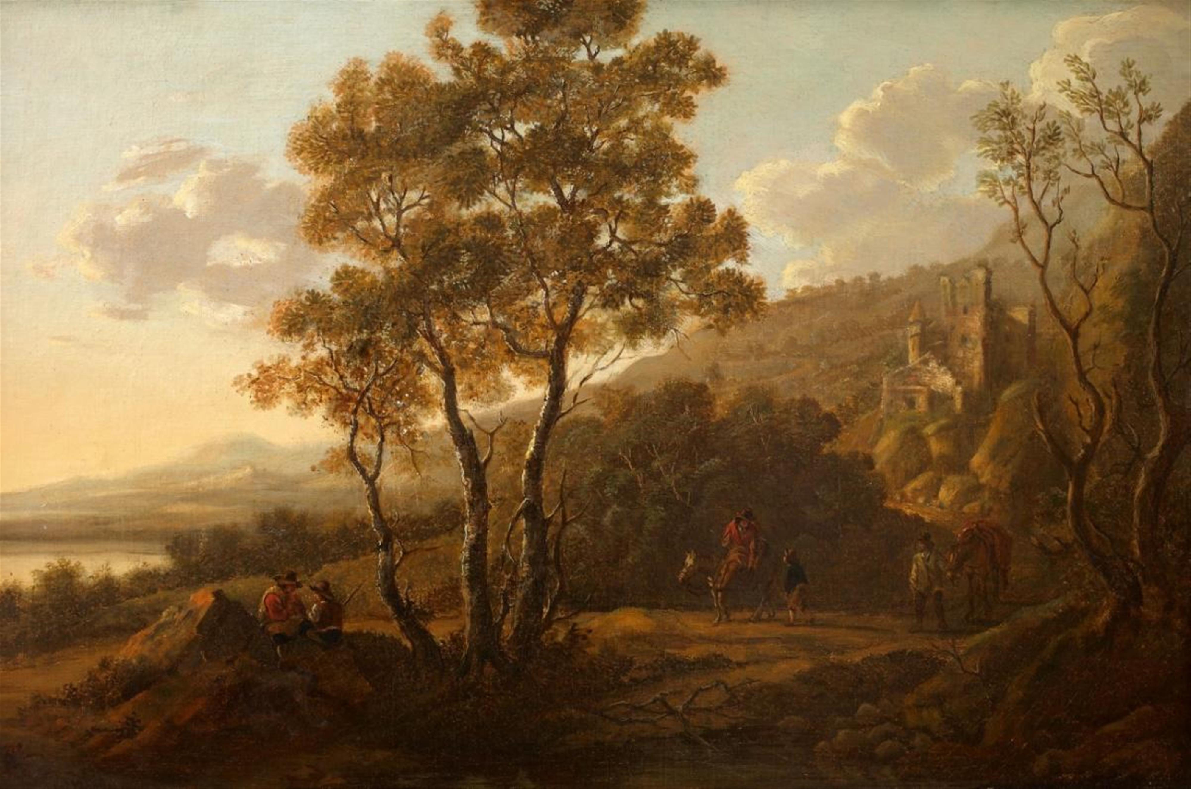 Guilliam (Willem) de Heusch, follower of - WOODED LANDSCAPE WITH RUINS AND RIDERS - image-1