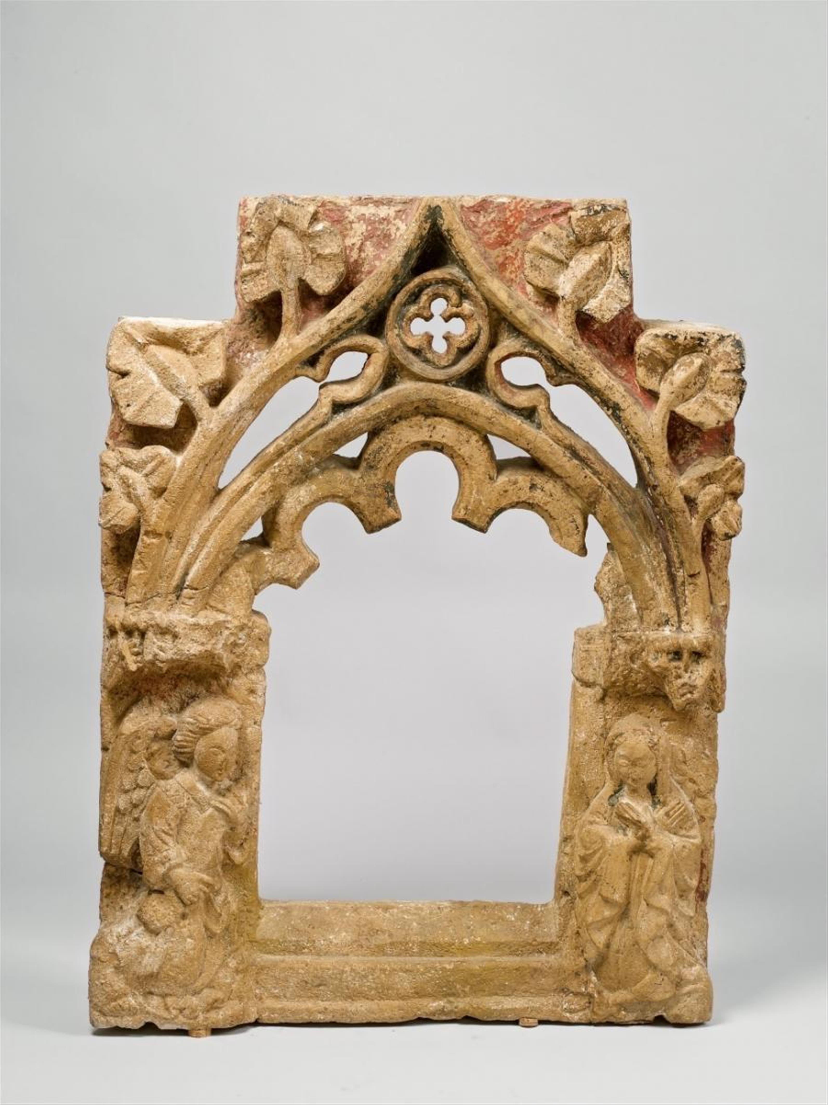 A limestone GOTHIC WINDOW WITH THE ANNUNCIATION - image-1