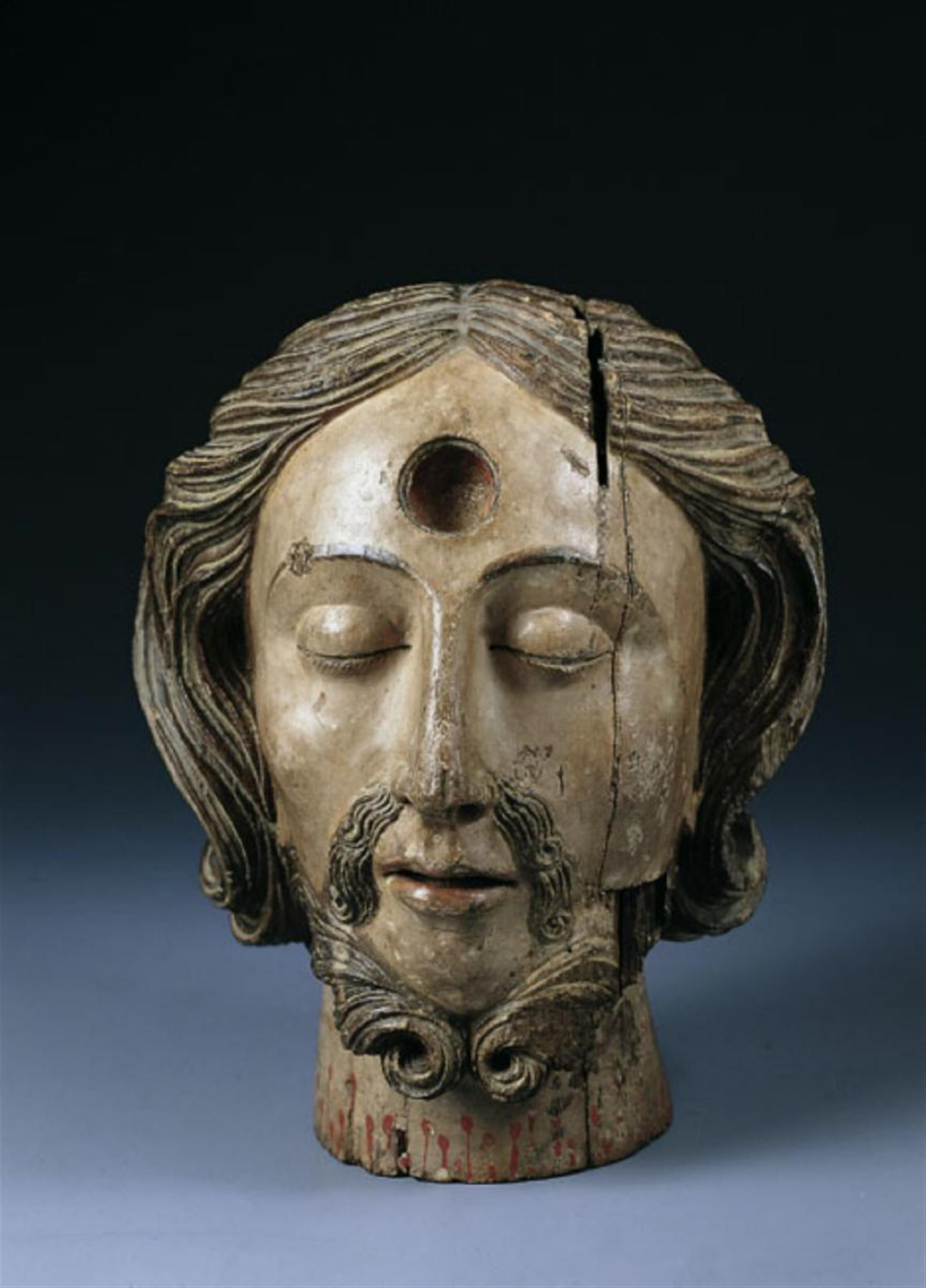 A polychrome oakwood HEAD OF SAINT JOHN THE BAPTIST - image-1