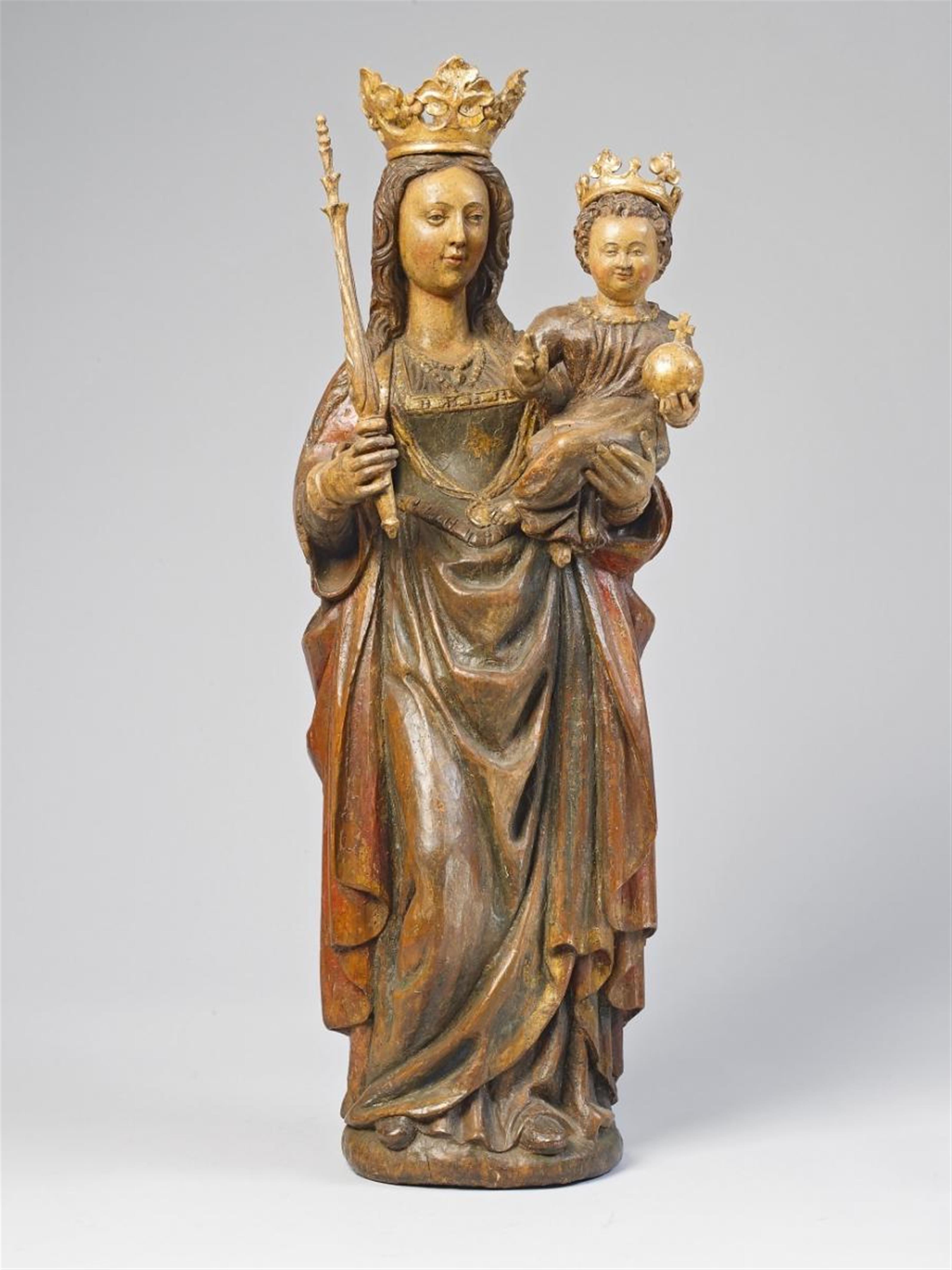 A carved wood high relief group of THE VIRGIN WITH CHILD - image-1