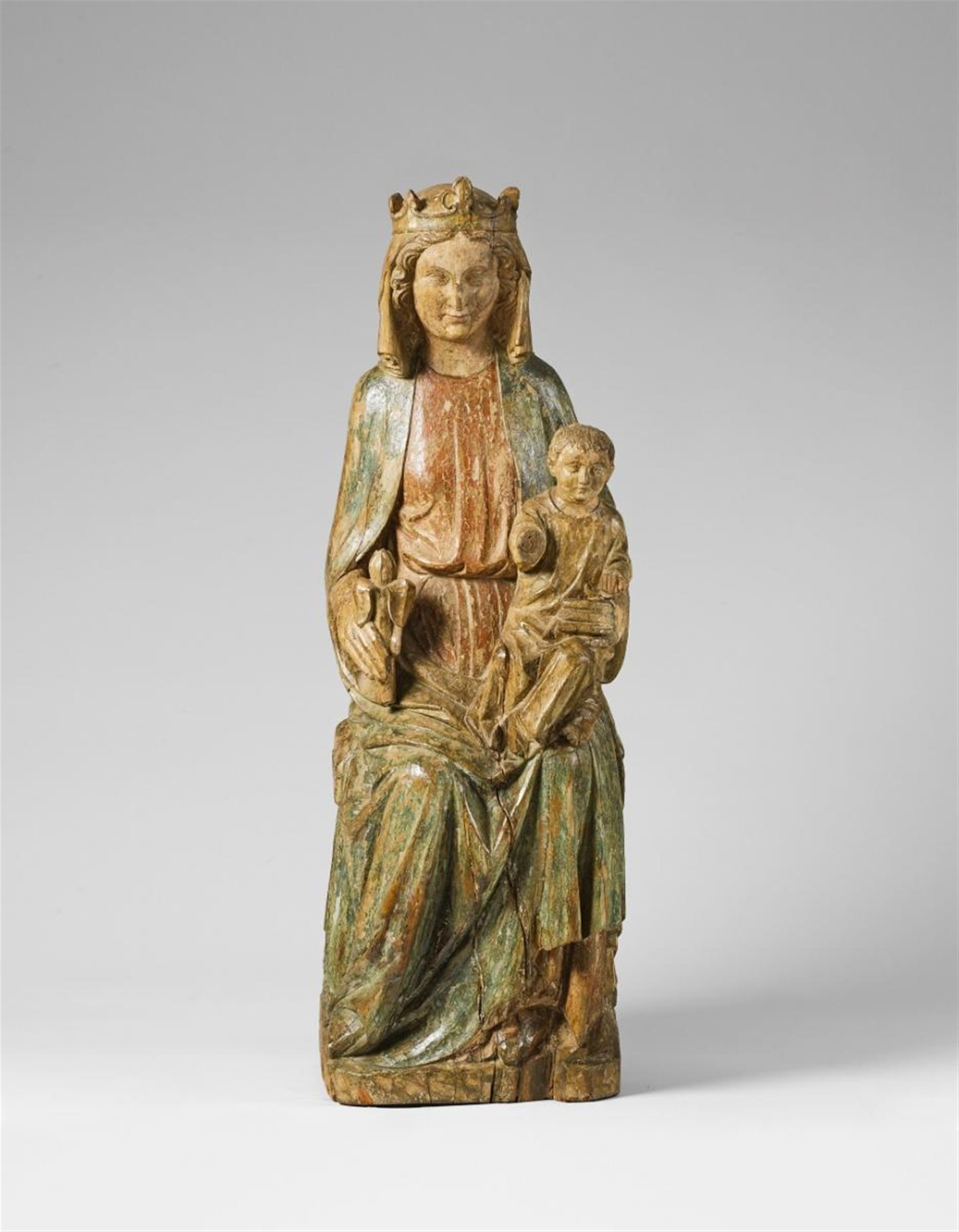 A HIGH-RELIEF WOOD FIGURE OF THE VIRGIN ENTHRONED - image-1