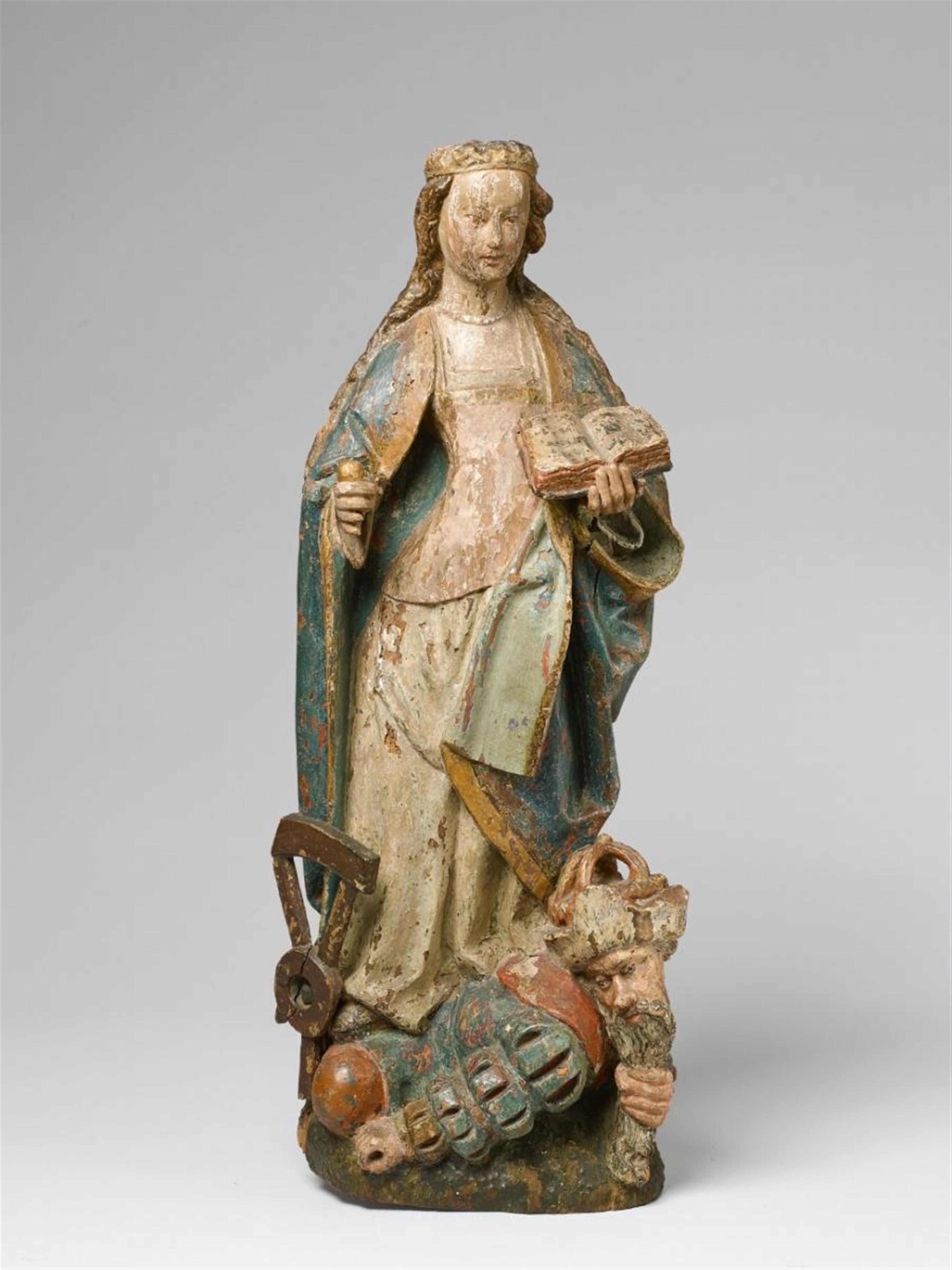 A HIGH-RELIEF WOOD FIGURE OF SAINT CATHERINE OF ALEXANDRIA - image-1