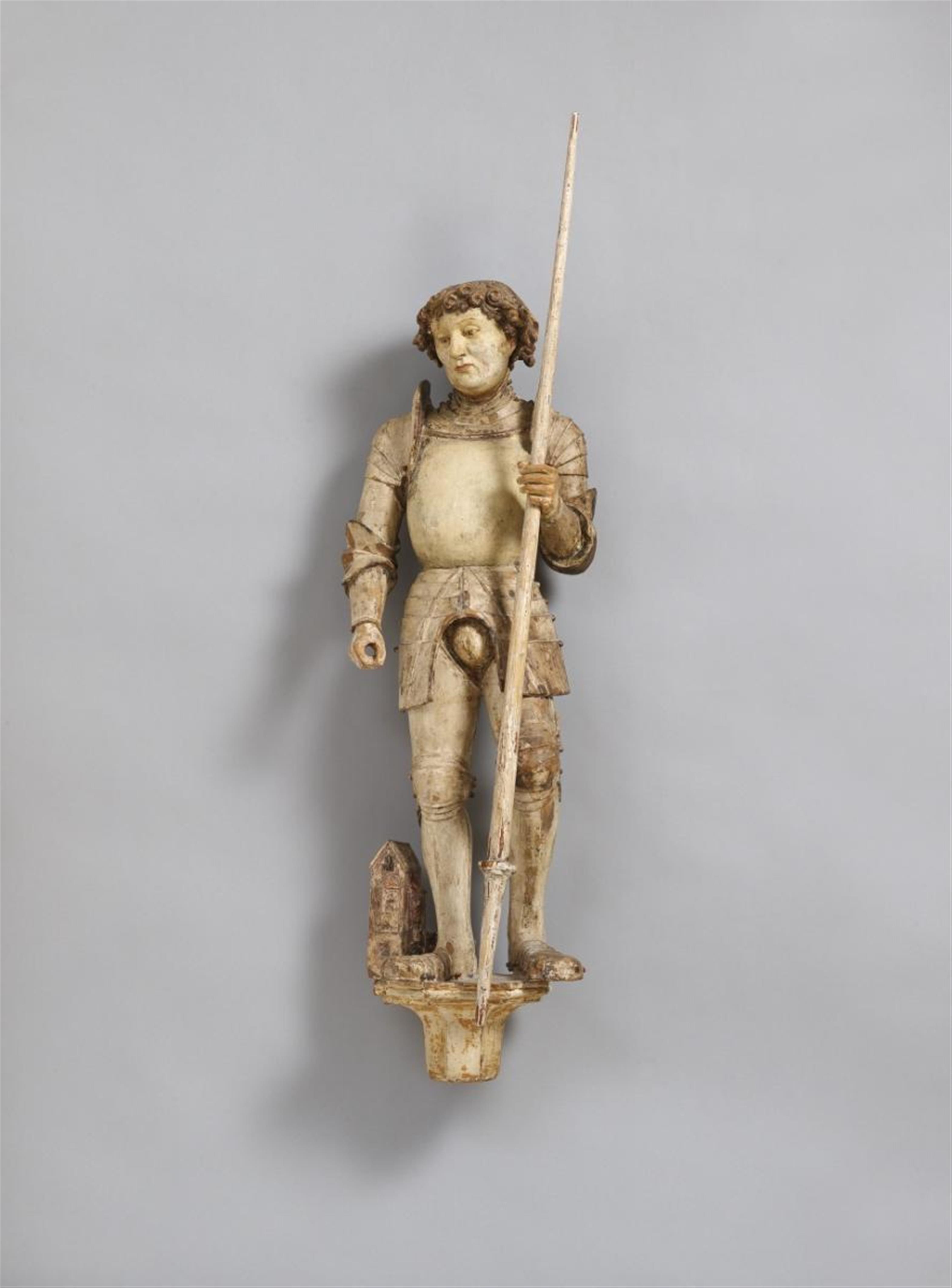 A STONE PINE WOOD FIGURE OF SAINT FLORIAN - image-1