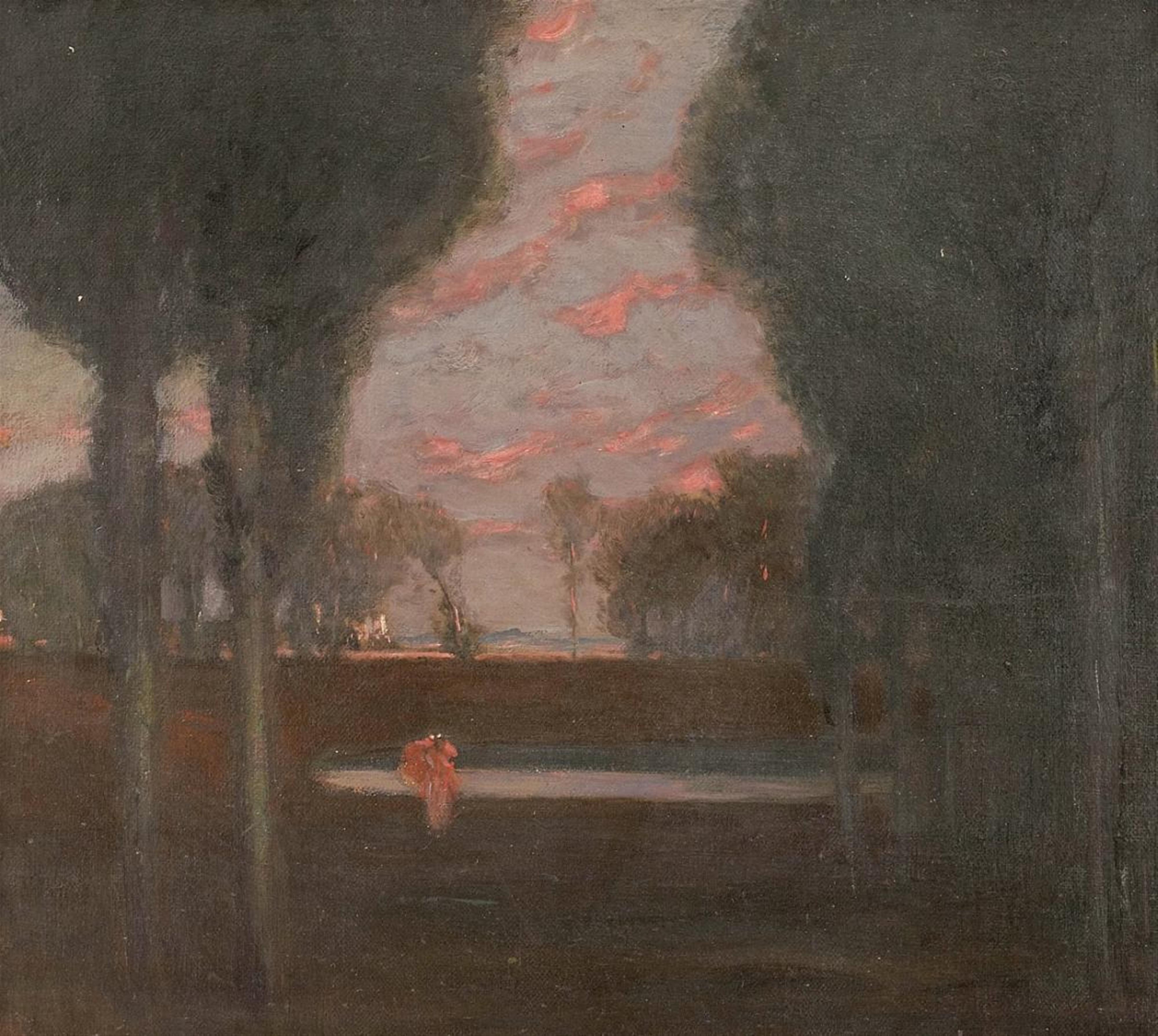 Hermann Urban - VIEW OF A PARK IN IN THE EVENING WITH A FEMALE FIGURE - image-1