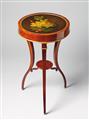 A mahogany veneered tripod table with turnable painted table top with gilt bronze mounts - image-3
