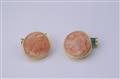 A pair of 18k gold coral cameo and crysoprase cufflinks. - image-1