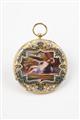 A Swiss openface 18k gold enamel tailcoat watch with a depiction of a siren. - image-1