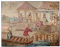 A wool and silk chinoiserie tapestry showing a fisher returning with his catch. - image-2