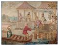 A wool and silk chinoiserie tapestry showing a fisher returning with his catch. - image-1