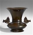 A large bronze futabana (two-flower) vase with butterfly handles. Kyoto. 19th century - image-1