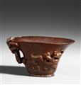 A rhinoceros horn libation cup. Qing dynasty - image-1