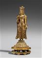 A fire gilt bronze figure of Guanyin. Korea. Possibly early Yi dynasty - image-2