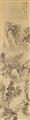 Gu Yun - Landschaft mit Brücke. Hängerolle. Tusche und leichte Farben auf Seide. Aufschrift, sign.: Gu Yun und Siegel: Yunhu und Sammlersiegel: Guo shi Ruping zhencang. - image-1