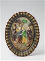 A French maiolica platter with a relief of the Visitation. - image-1