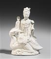 A blanc-de-Chine figure of a female deity sitting on a crane. Dehua. 20th century - image-1