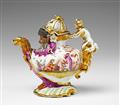 A rare Meissen porcelain grotesque-moulded teapot with "hausmaler" decor - image-6