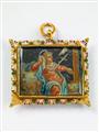 A Spanish gold, enamel and verre eglomisé religious pendant - image-2