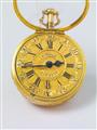 An 18k gold, fire-gilt metal Louis XV three cases openface pocketwatch with verge escapement and quarter-hourly repetition - image-2